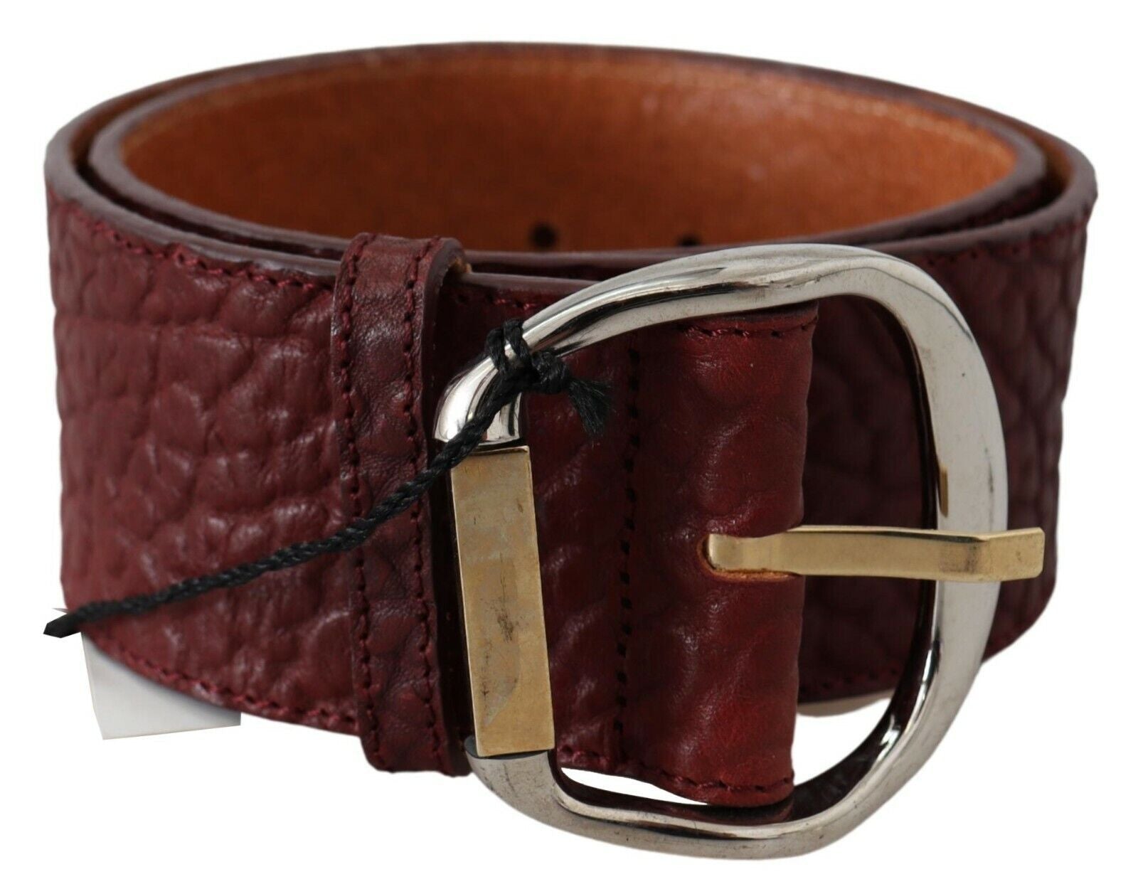 GF Ferre Bordeaux Wide Leather Belt Gold Silver Belt