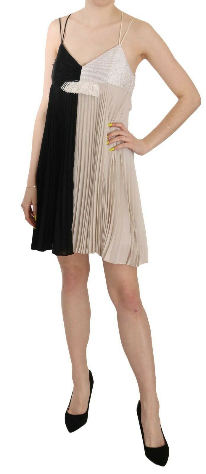 PINKO Schwarz-weißes Mini-Ärmel-Kleid ohne A-Linie Prinzessin