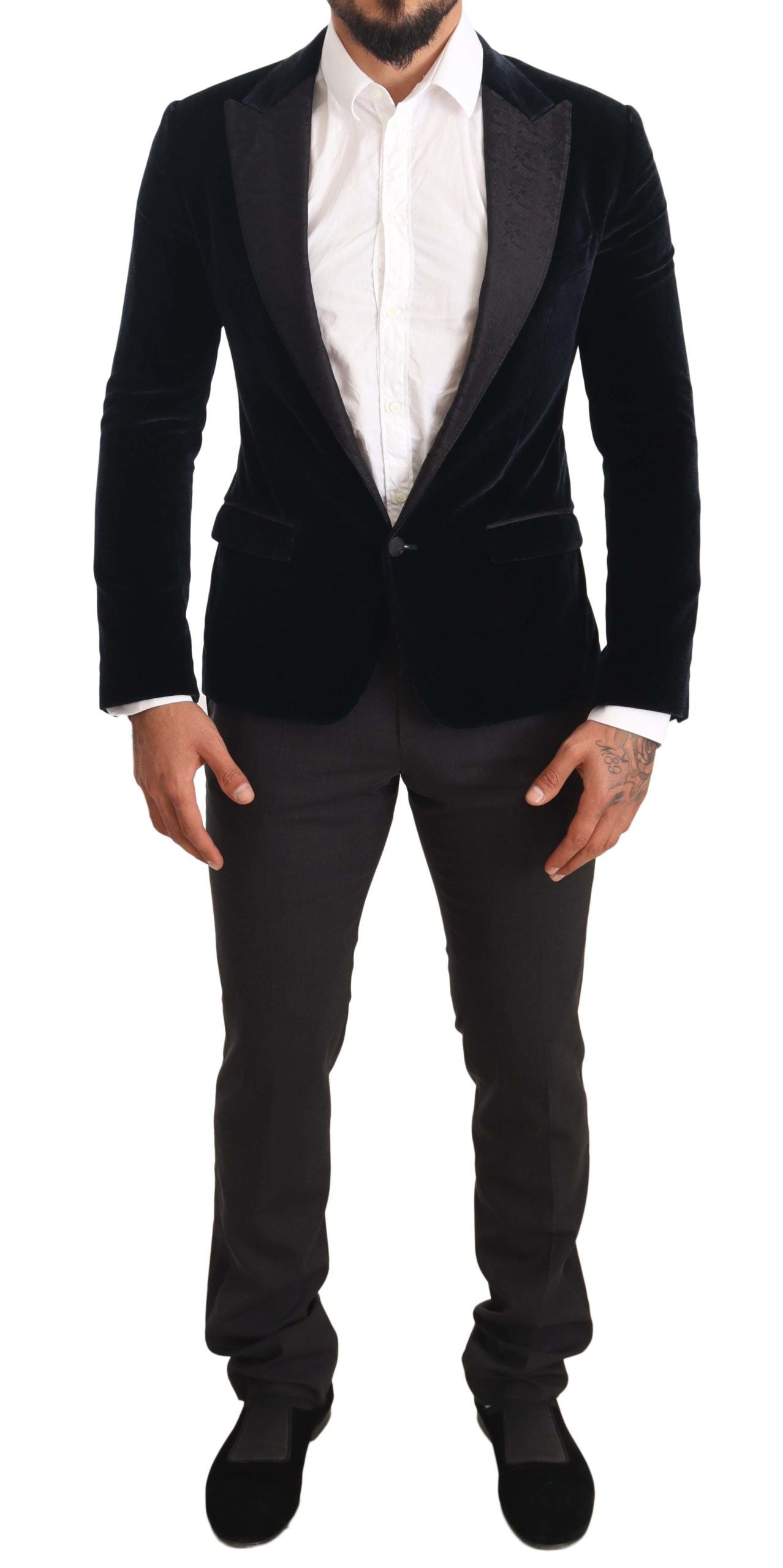 Dolce &amp; Gabbana Blue Velvet Cotton Slim Fit Tuxedo Suit