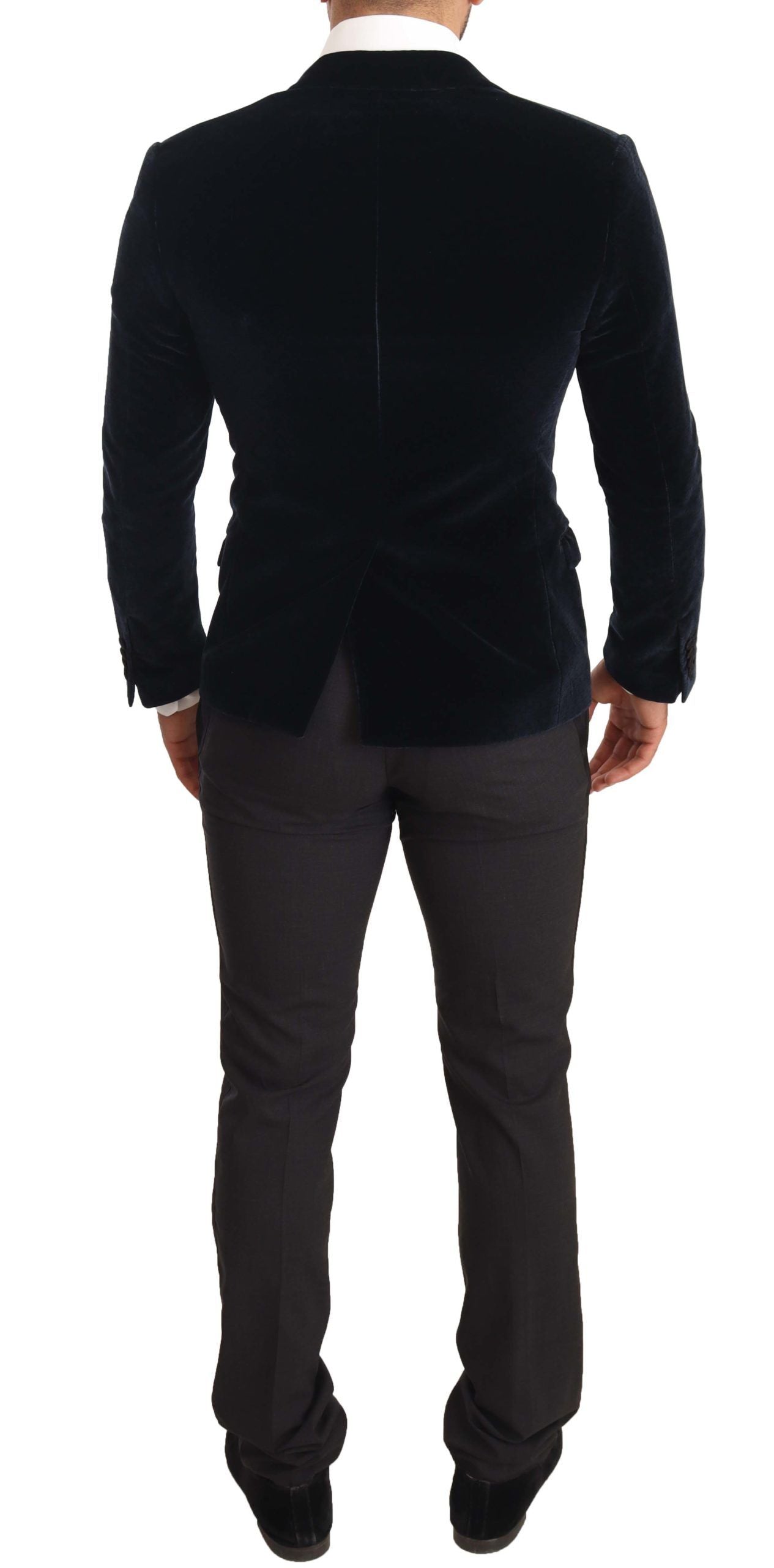 Dolce & Gabbana Blauer Samt-Baumwolle Slim Fit Smoking Anzug