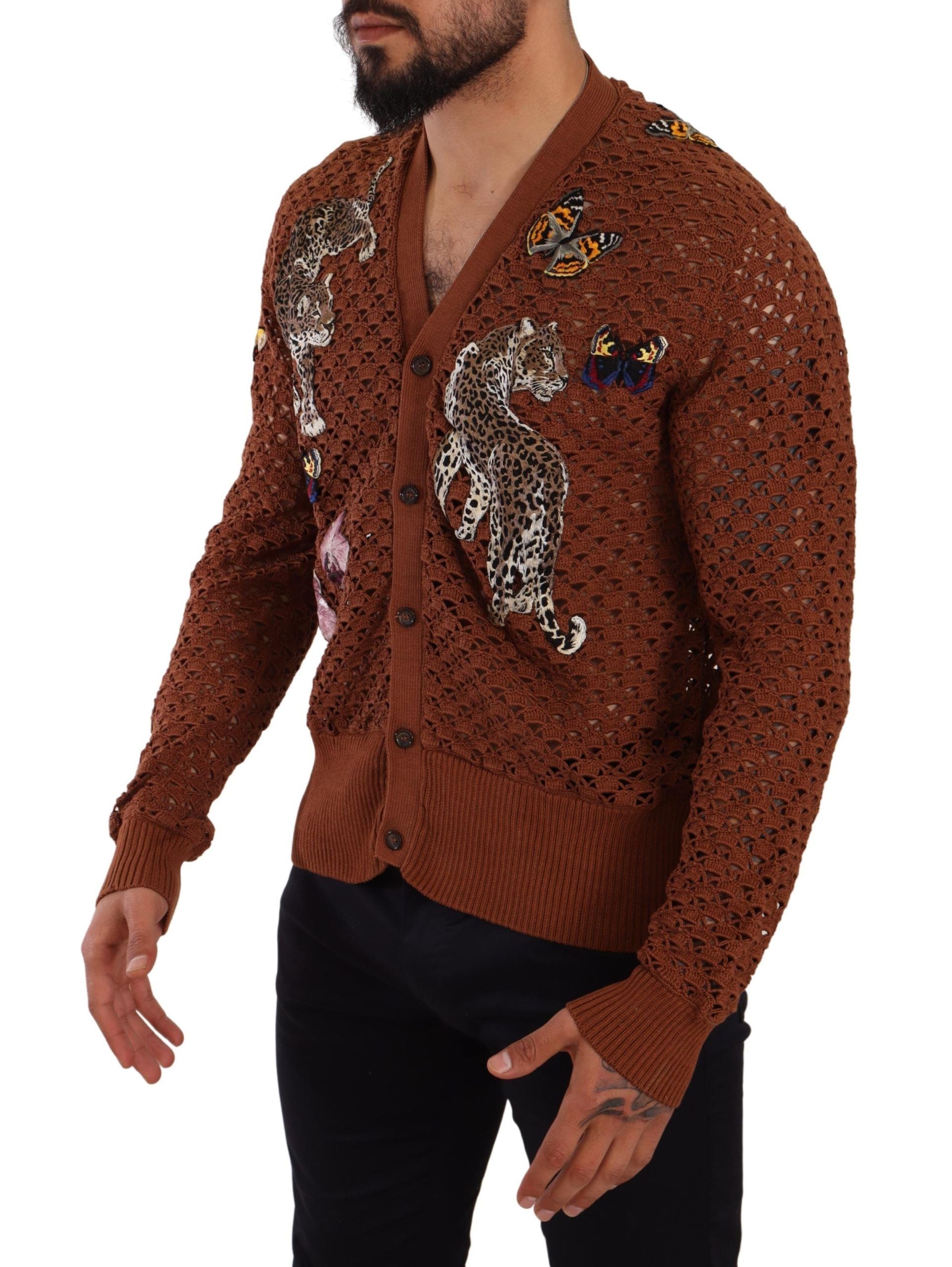 Dolce &amp; Gabbana brown leopard-butterfly knit sweater
