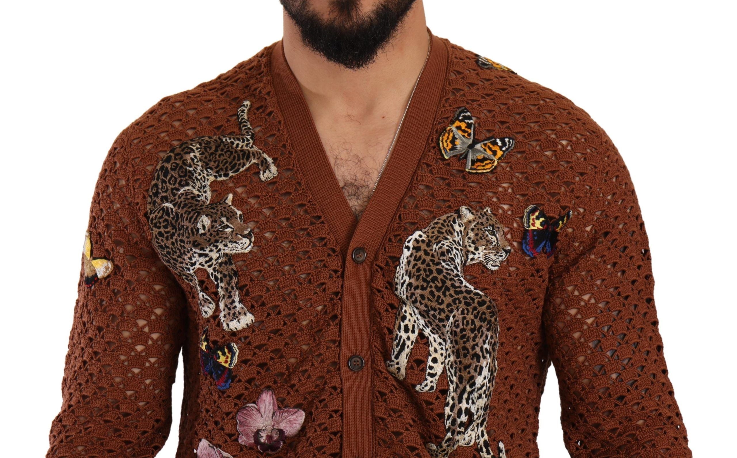 Dolce &amp; Gabbana brown leopard-butterfly knit sweater