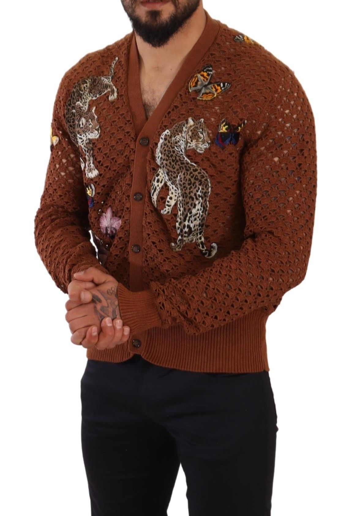 Dolce &amp; Gabbana brown leopard-butterfly knit sweater