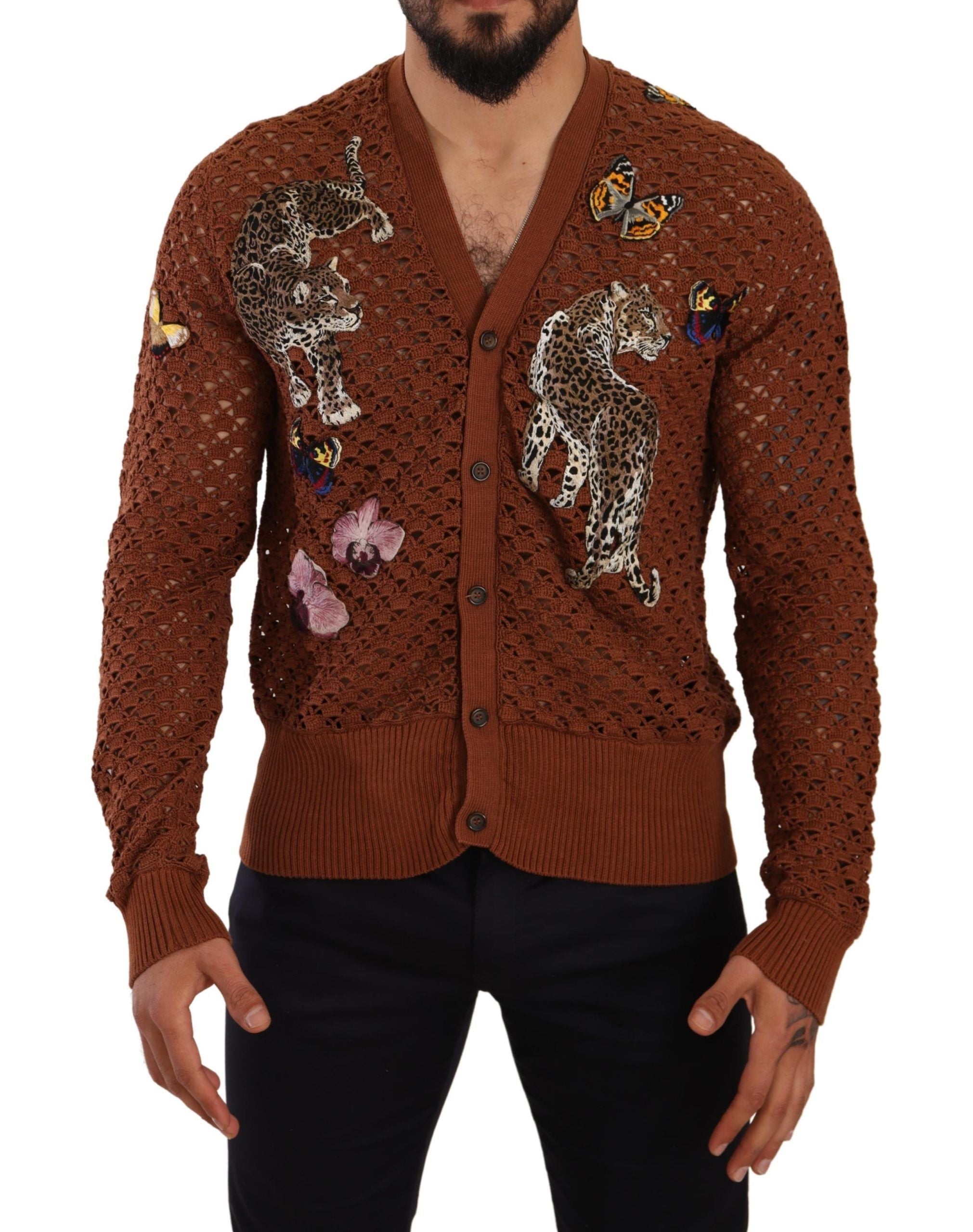 Dolce &amp; Gabbana brown leopard-butterfly knit sweater