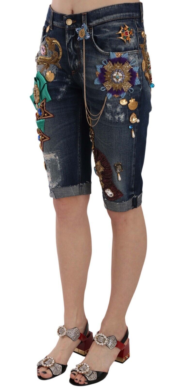 Dolce &amp; Gabbana Elegant knee length embellished denim shorts