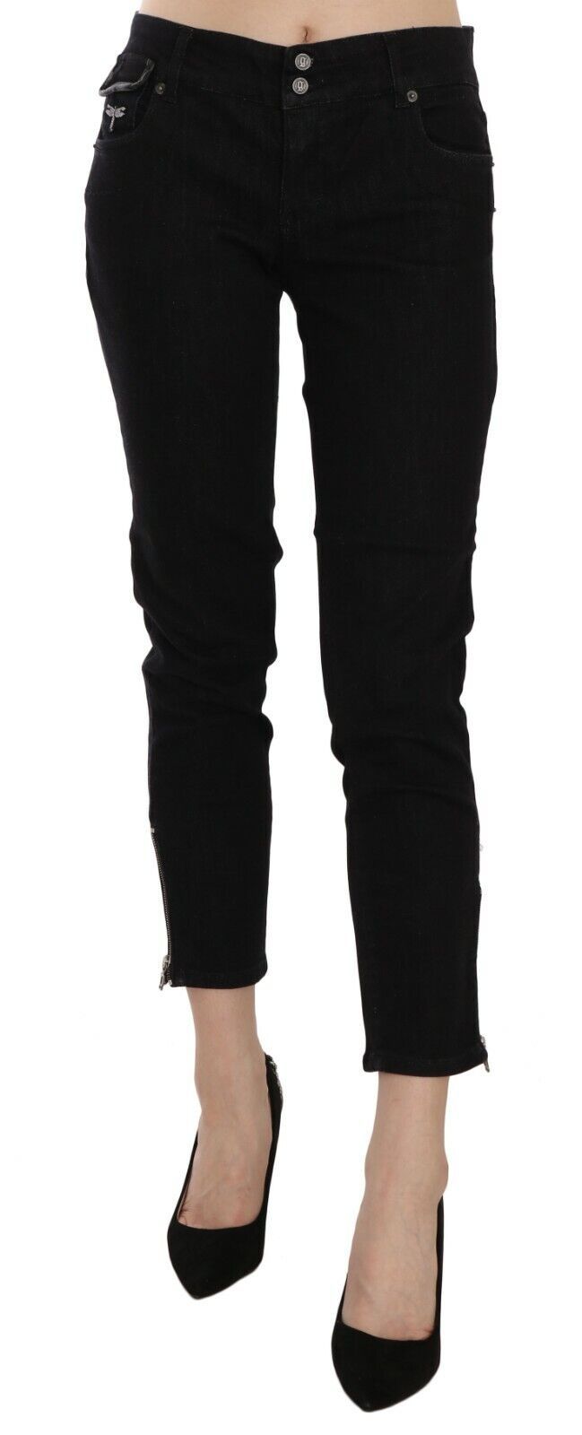John Galliano Black Mid Waist Cropped Hem Denim Casual Pants