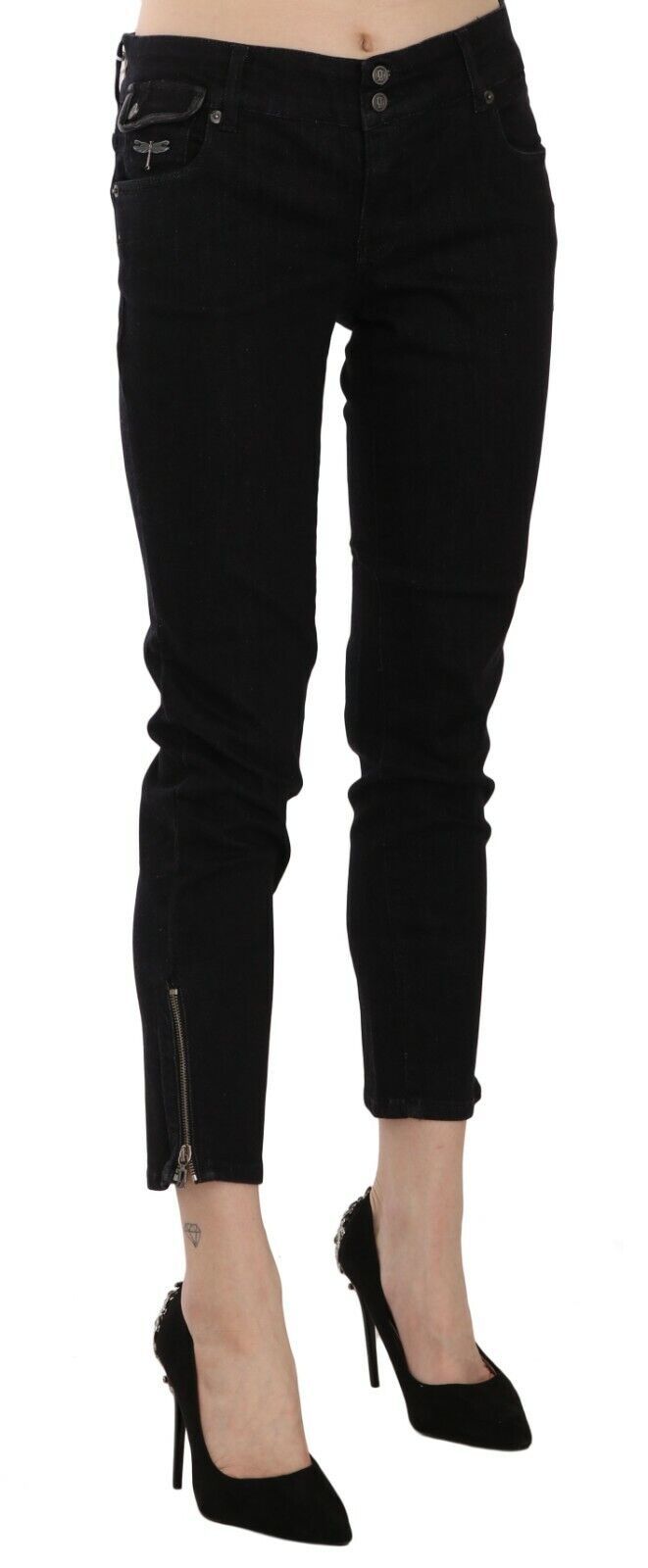 John Galliano Black Mid Waist Cropped Hem Denim Casual Pants