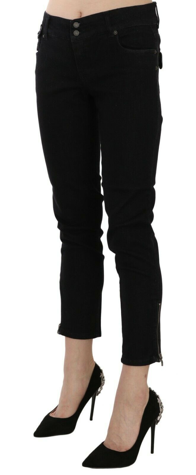 John Galliano Black Mid Waist Cropped Hem Denim Casual Pants