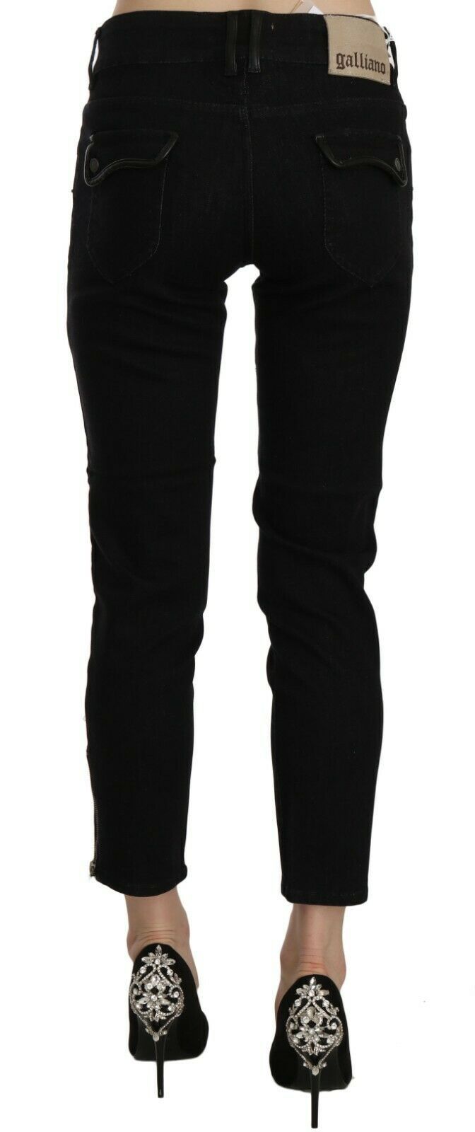 John Galliano Black Mid Waist Cropped Hem Denim Casual Pants
