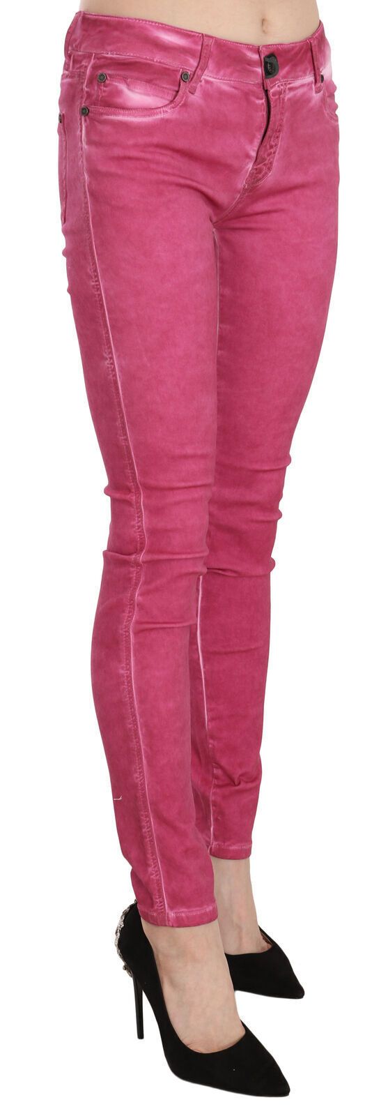 PLEIN SUD Rosa Samt Mid Waist Skinny Hose Hose