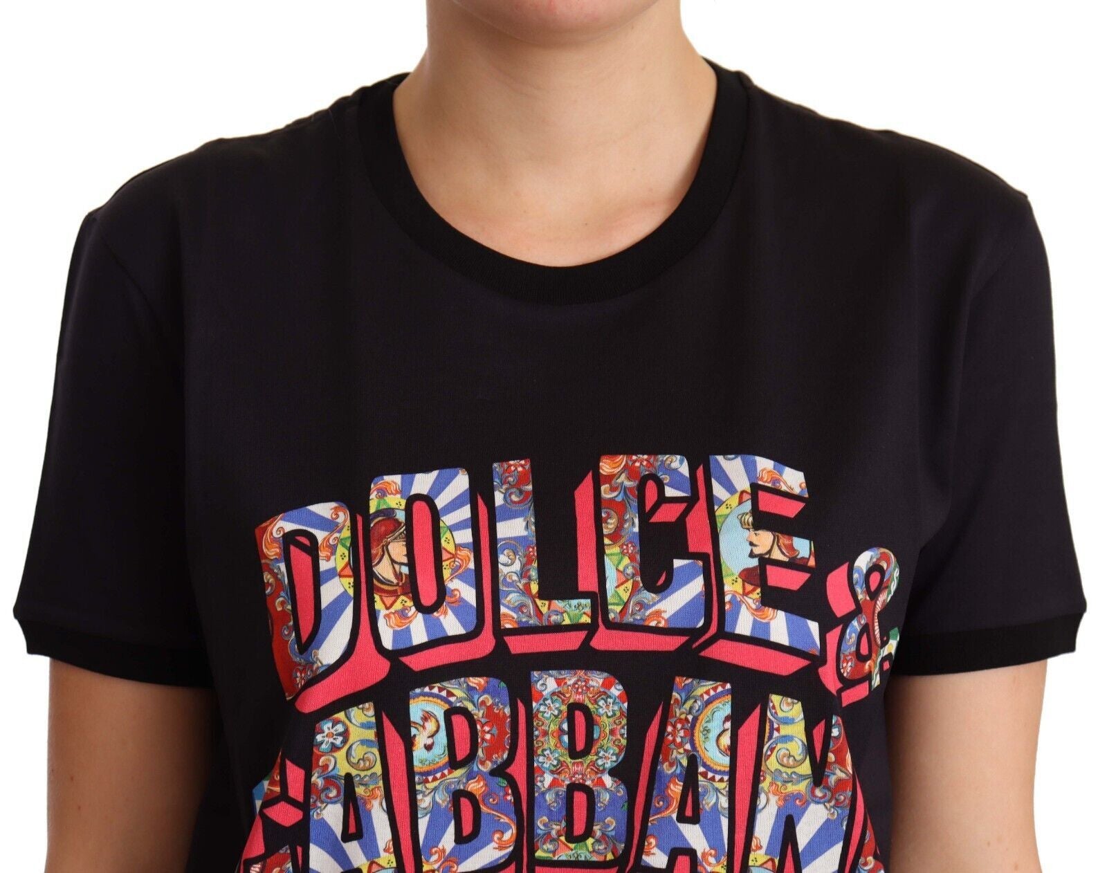 Dolce & Gabbana Schwarzes Baumwoll-Top mit Rundhalsausschnitt