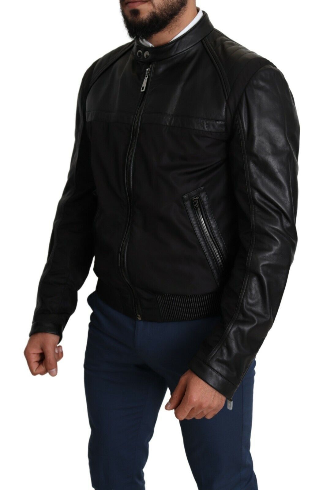 Dolce & Gabbana Schwarzes Nylon durchgehender Reißverschluss Männer Bomber Mantel Jacke