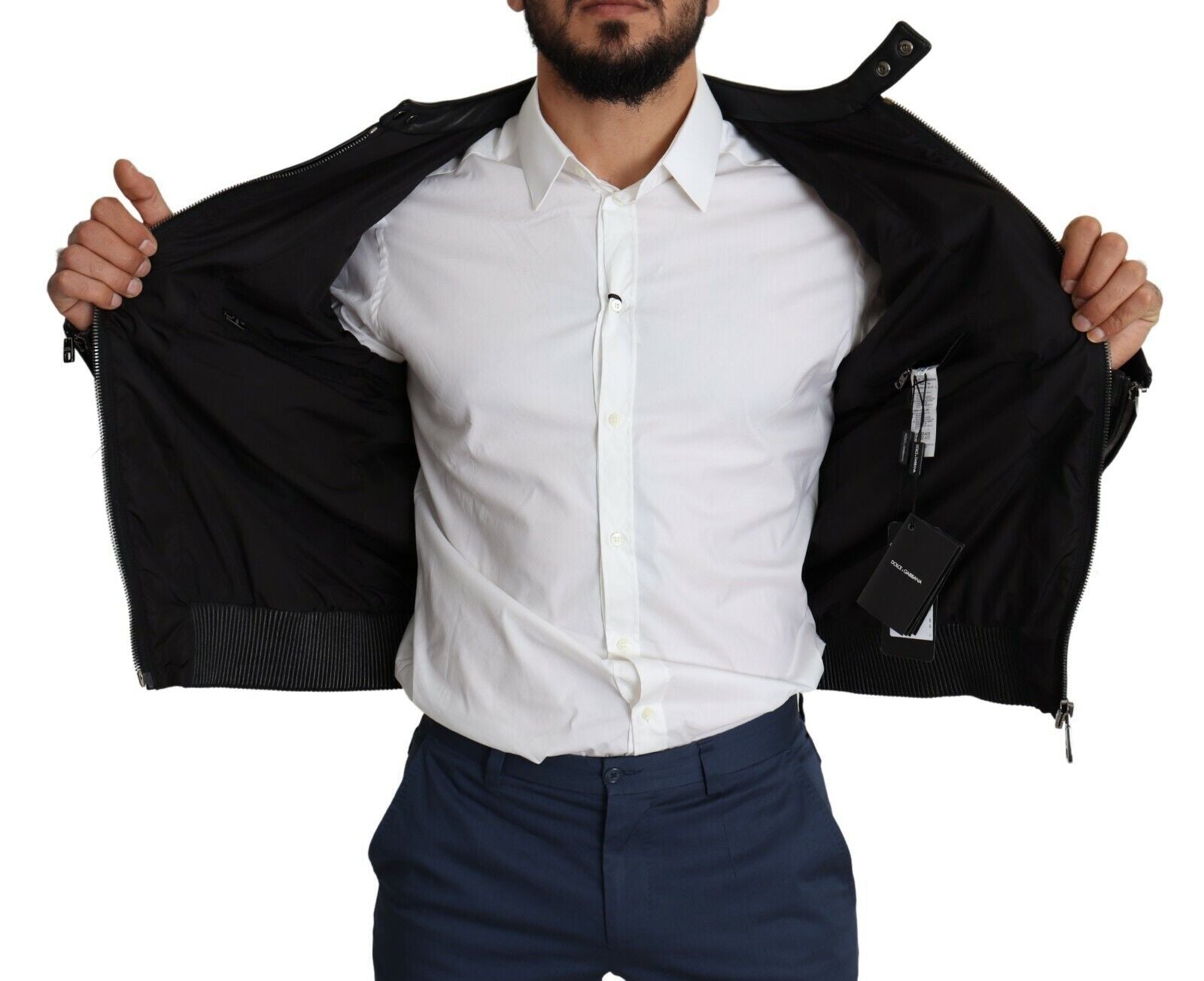 Dolce &amp; Gabbana Black Nylon Full Zip Men's Bomber Coat Jacket