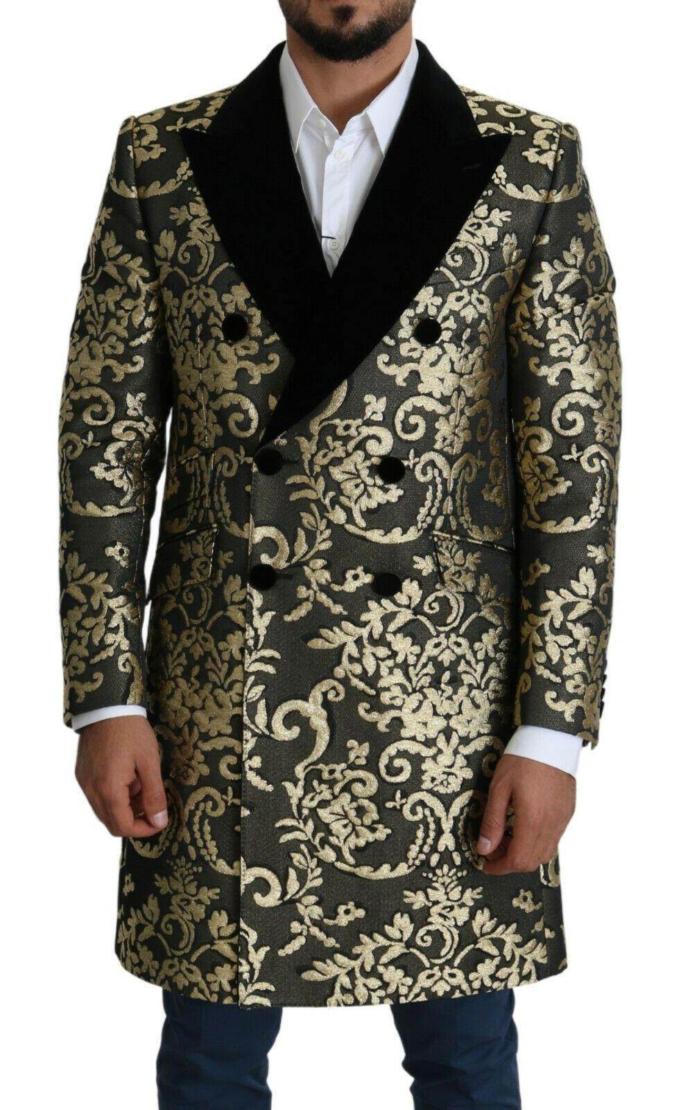 Dolce & Gabbana Schwarzer Gold-Jacquard-Mantel SICILIA Jacke