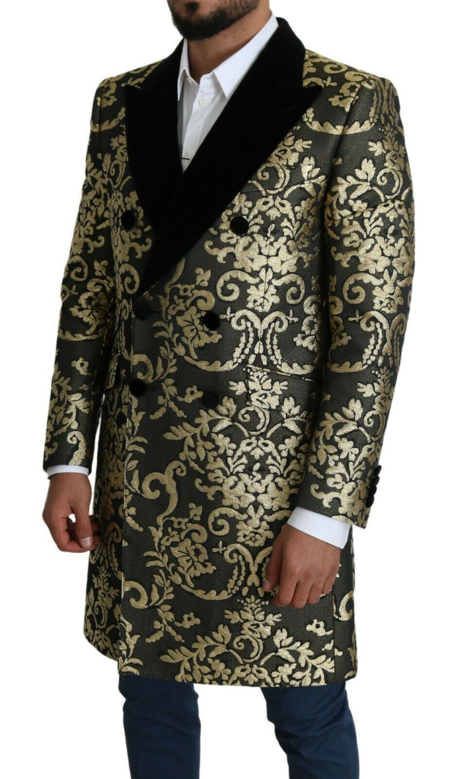 Dolce & Gabbana Schwarzer Gold-Jacquard-Mantel SICILIA Jacke