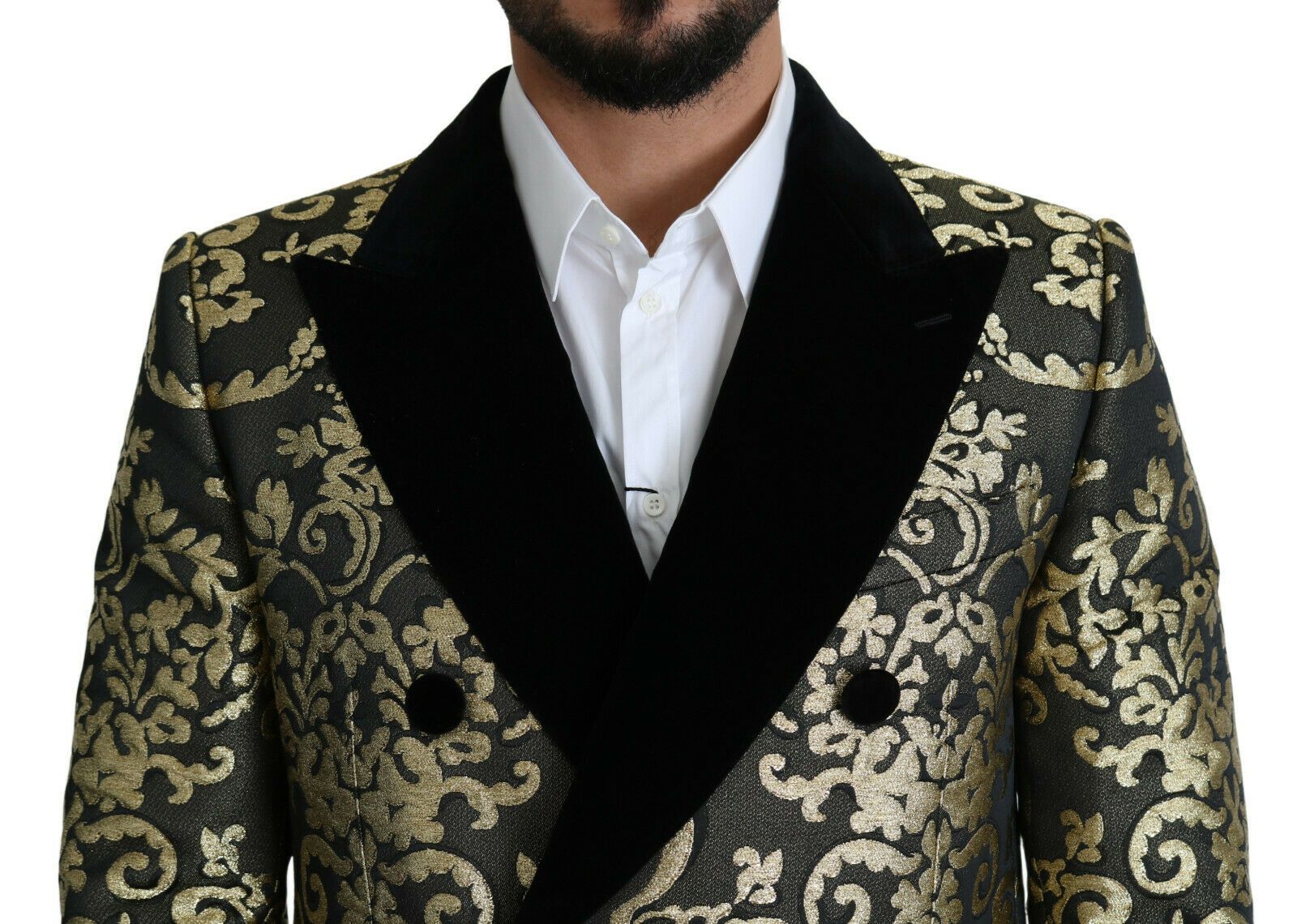 Dolce & Gabbana Schwarzer Gold-Jacquard-Mantel SICILIA Jacke
