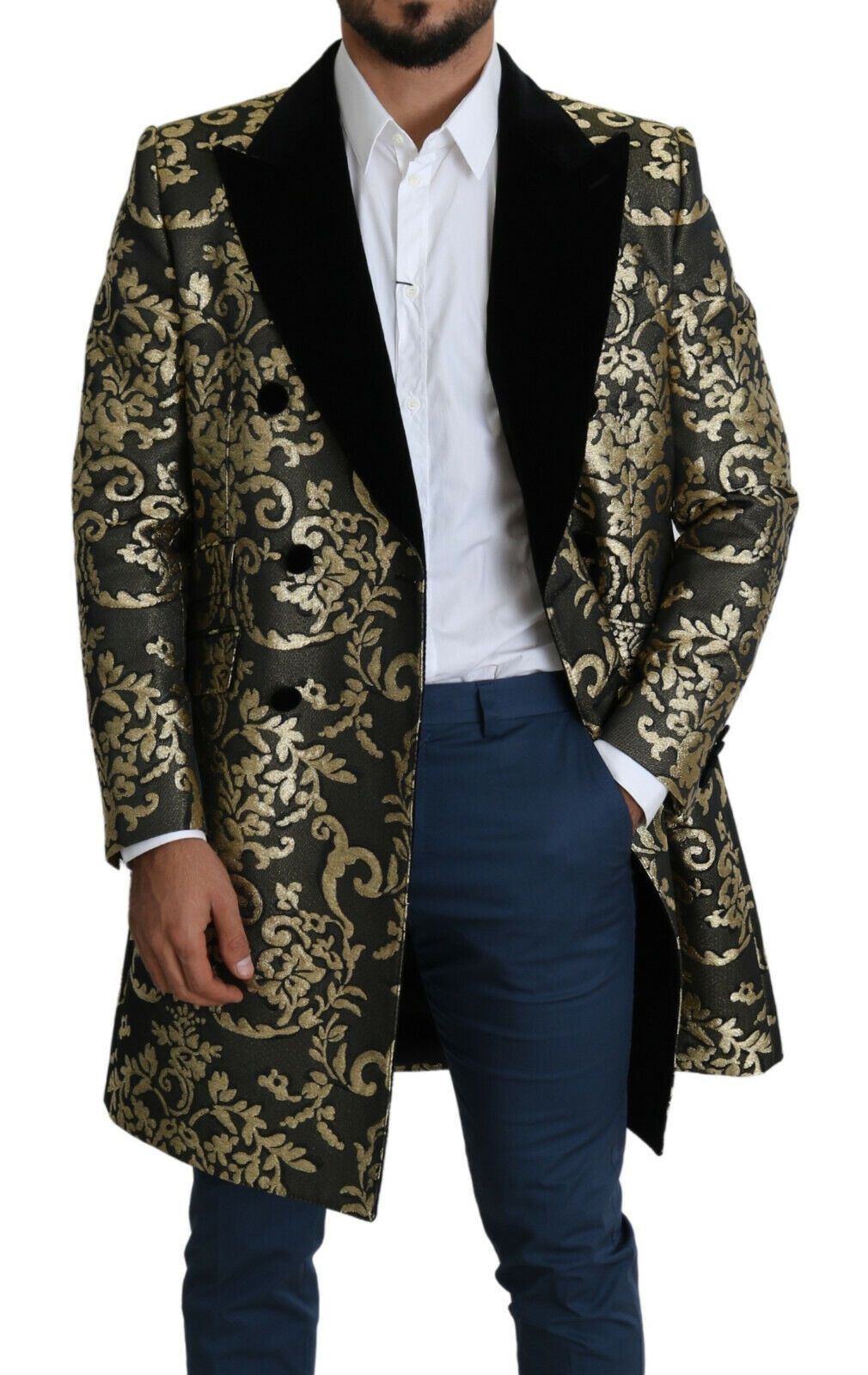Dolce & Gabbana Schwarzer Gold-Jacquard-Mantel SICILIA Jacke