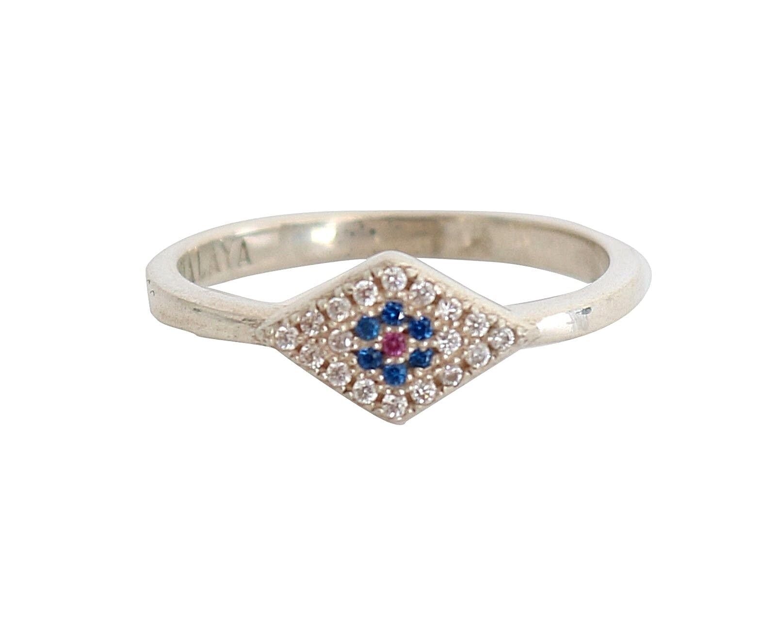 Nialaya Blue Red CZ 925 Silver Women's Clear Ring