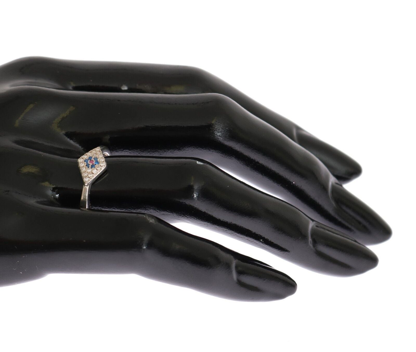 Nialaya Blue Red CZ 925 Silver Women's Clear Ring