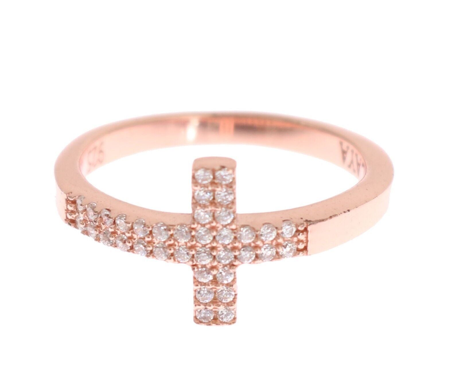 Nialaya Pink Gold 925 Silver Women's Cross CZ Ring