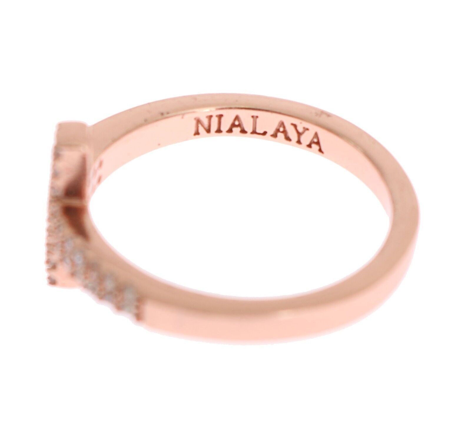 Nialaya Pink Gold 925 Silver Women's Cross CZ Ring