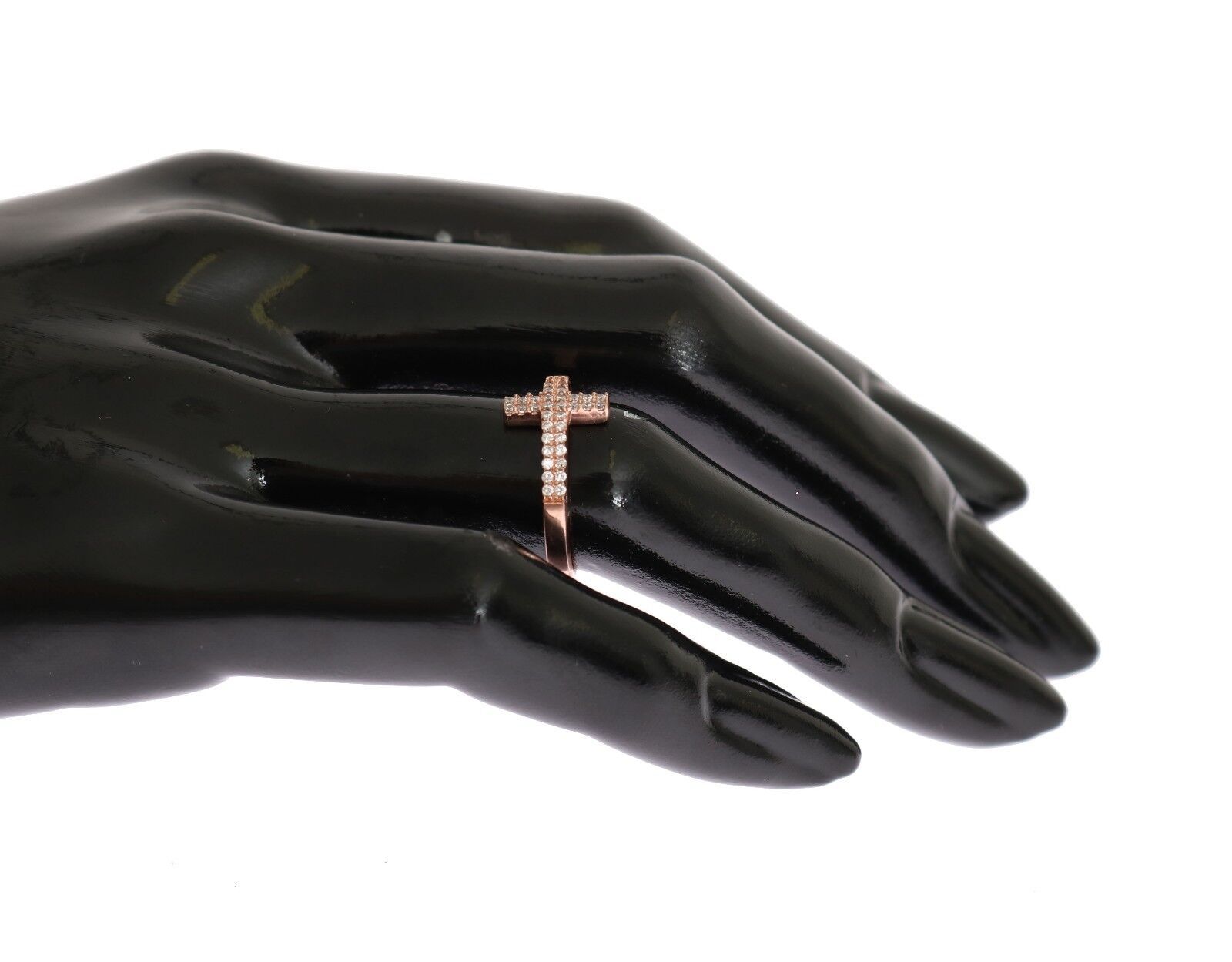 Nialaya Pink Gold 925 Silver Women's Cross CZ Ring