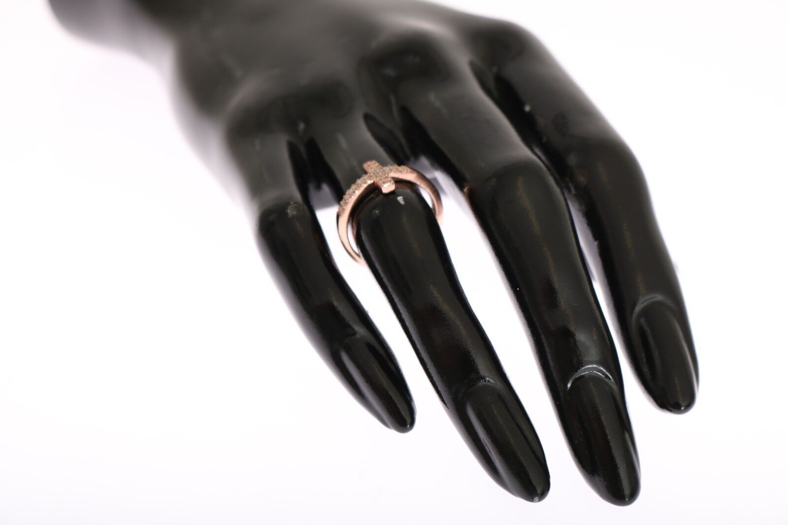 Nialaya Pink Gold 925 Silver Women's Cross CZ Ring