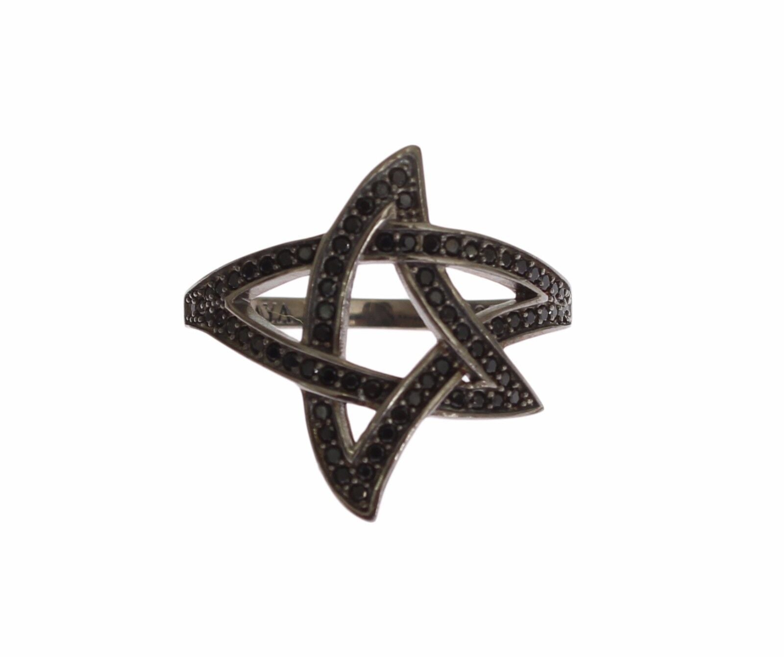 Nialaya Black CZ Rhodium 925 Silver Women's Ring