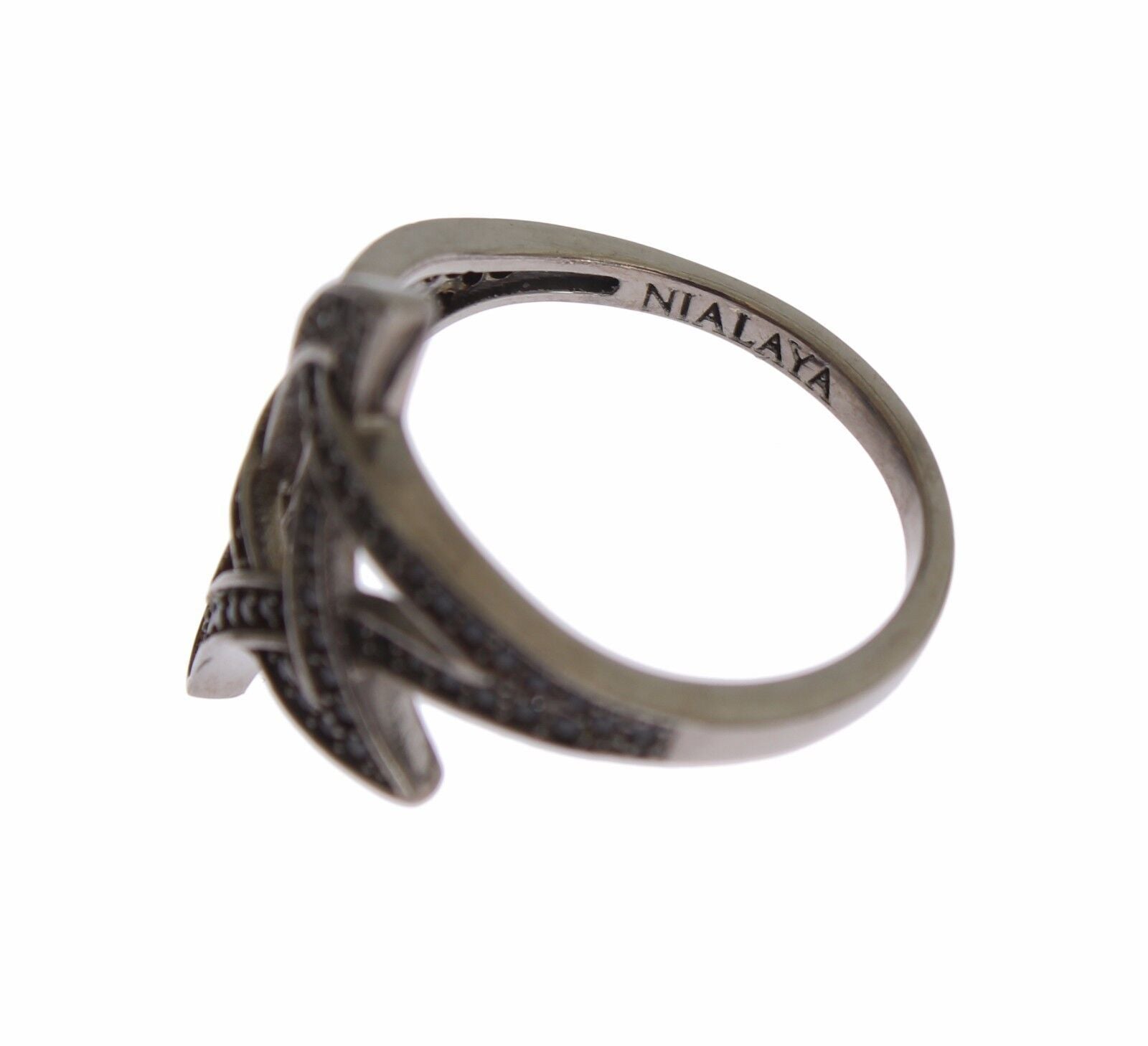 Nialaya Black CZ Rhodium 925 Silver Women's Ring