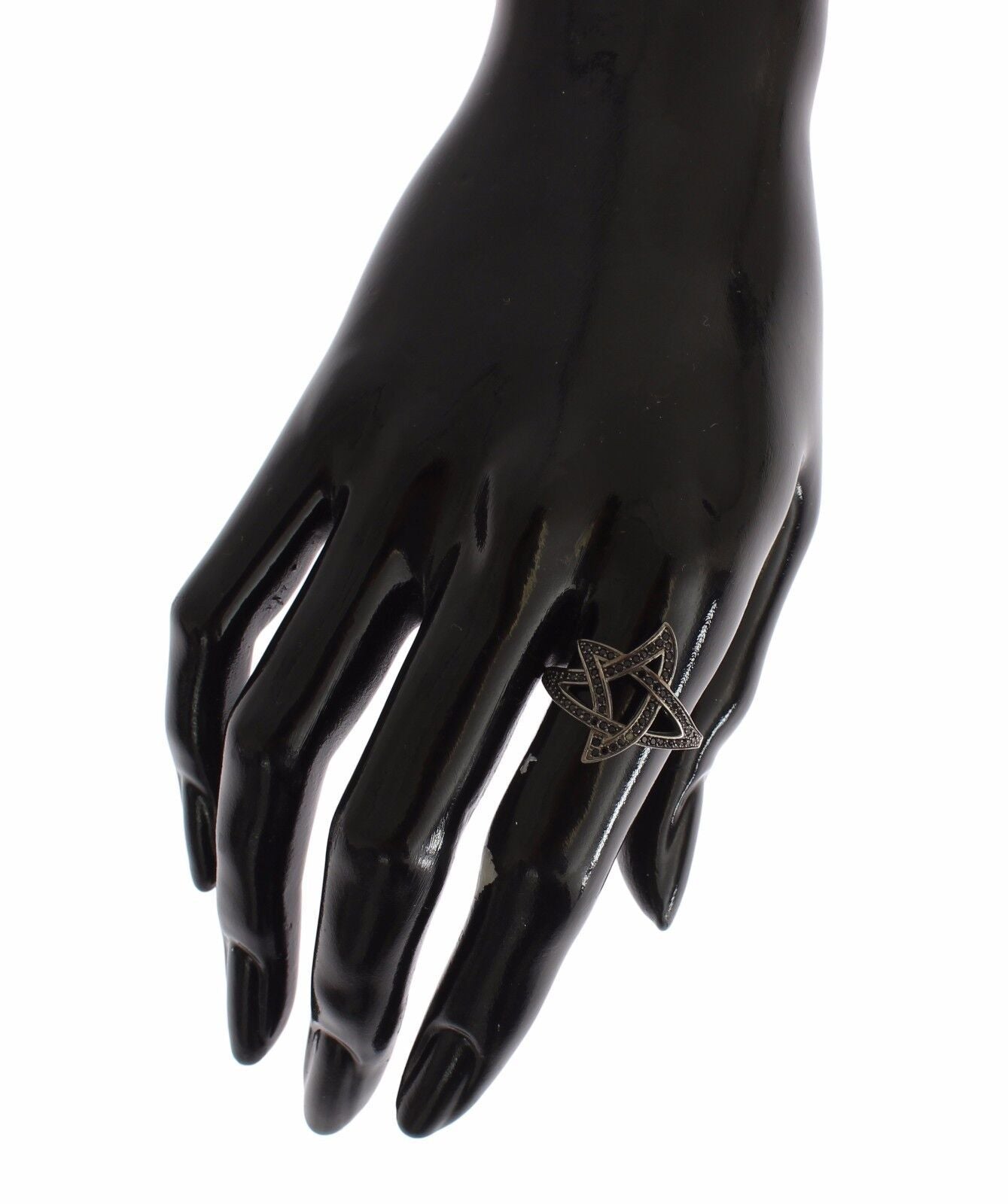 Nialaya Black CZ Rhodium 925 Silver Women's Ring