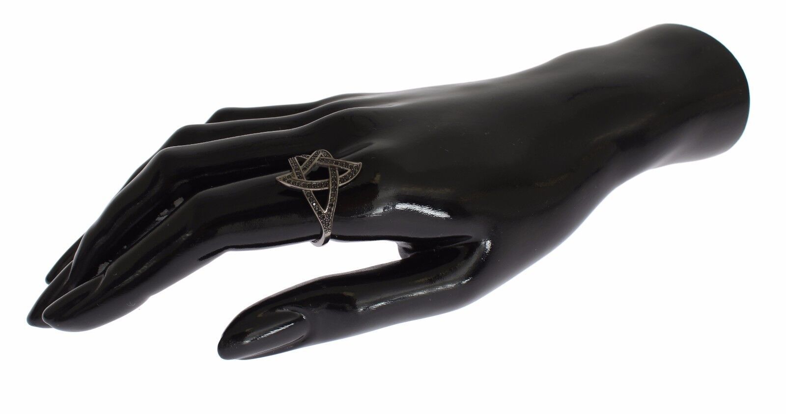 Nialaya Black CZ Rhodium 925 Silver Women's Ring