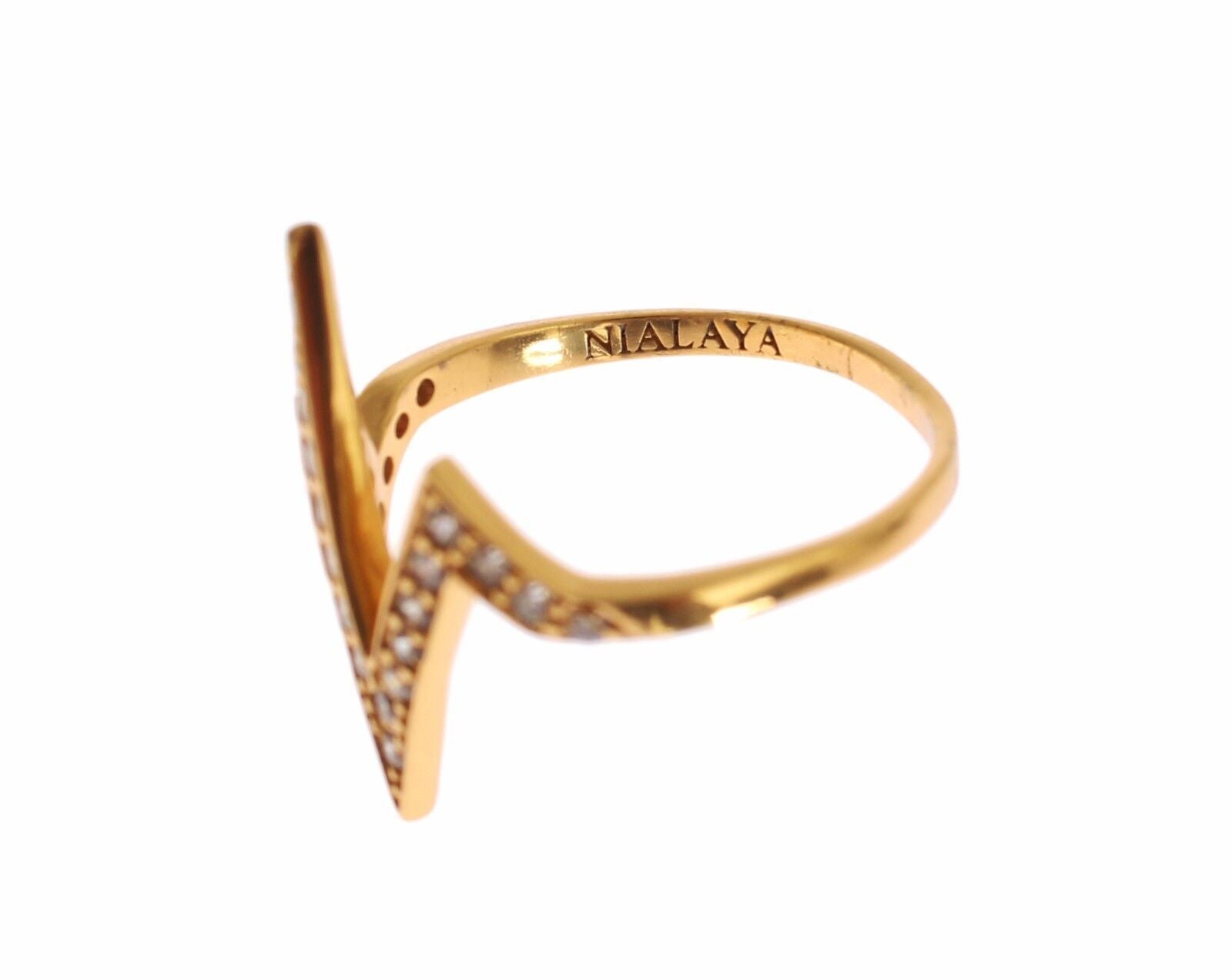 Nialaya Gold 925 Silver Women Clear CZ 18K Ring