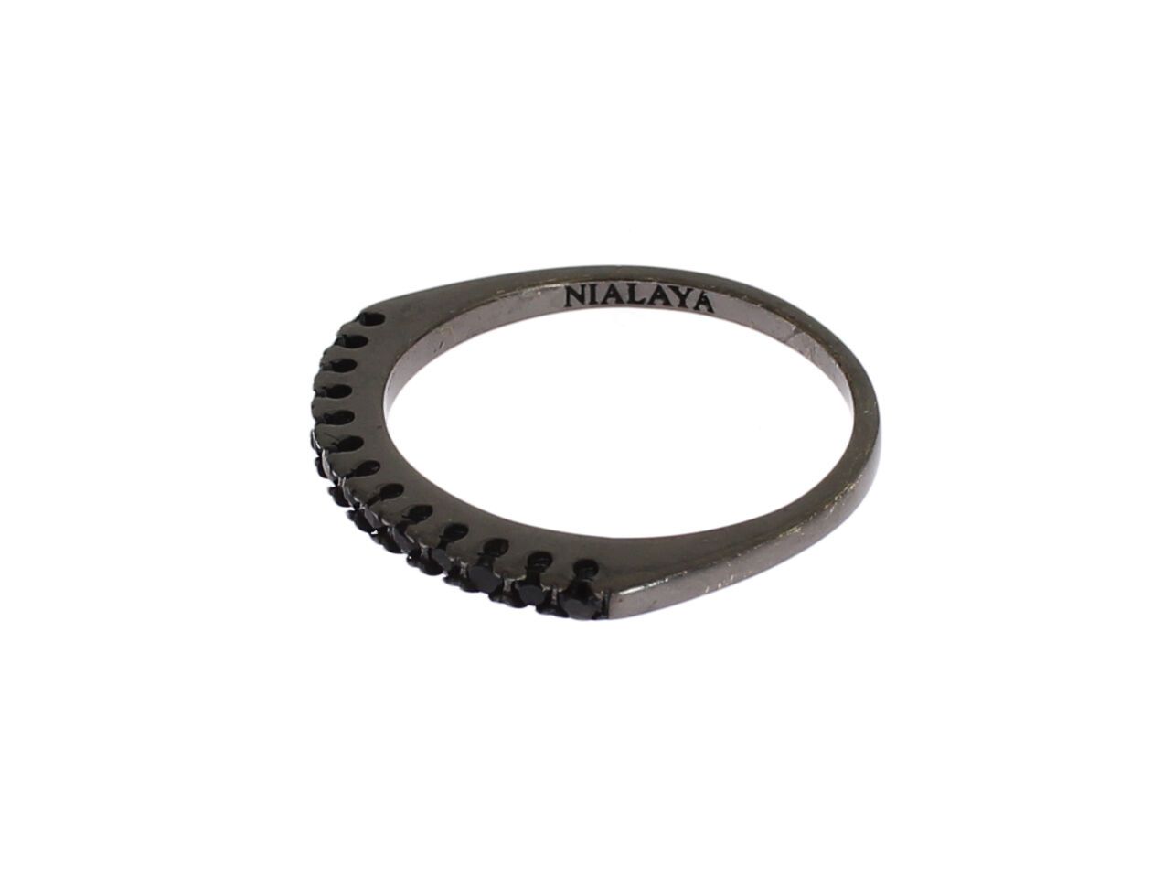 Nialaya Black CZ Rhodium 925 Silver Women's Ring