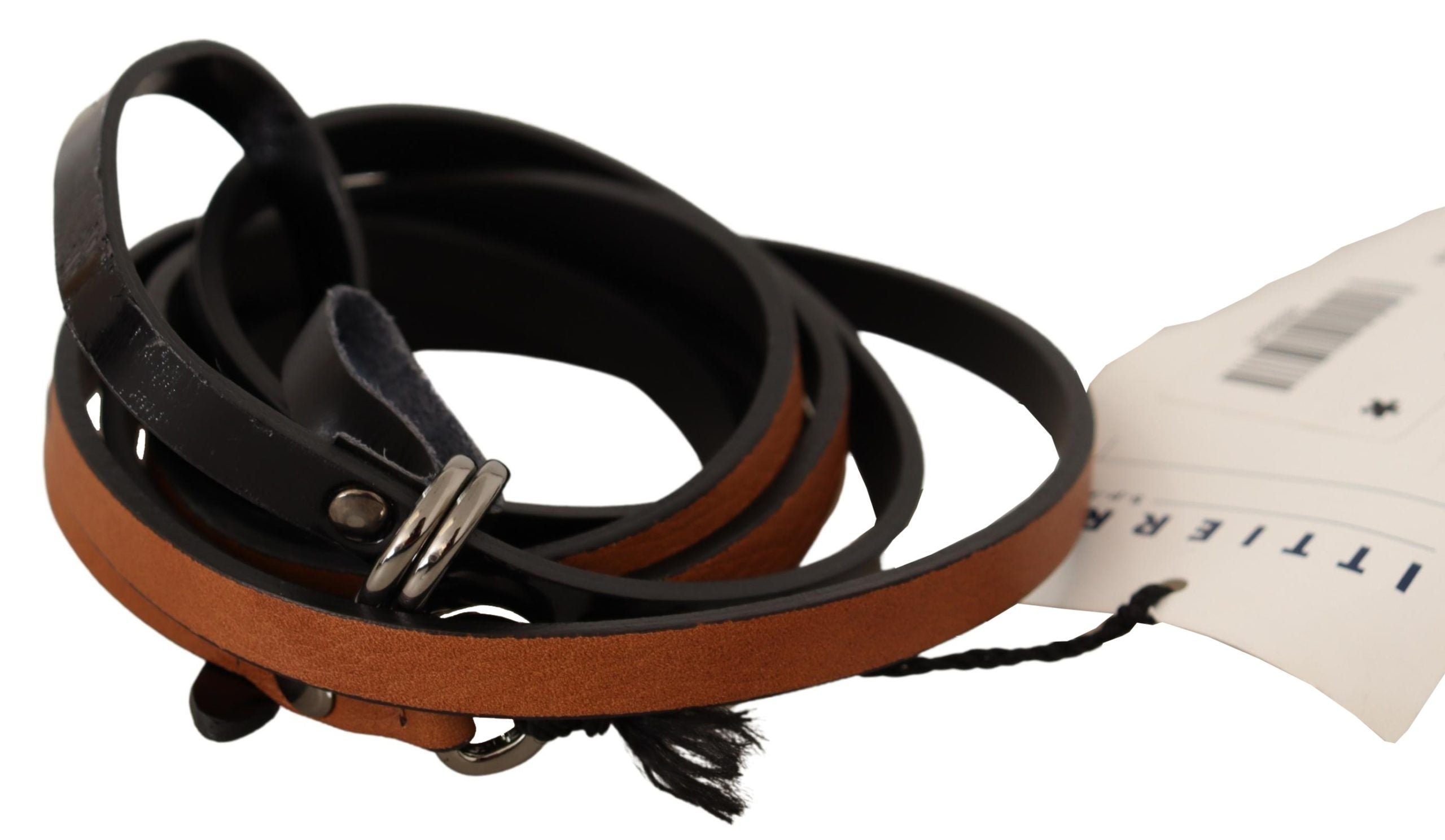 Costume National brown leather belt with silver buckle