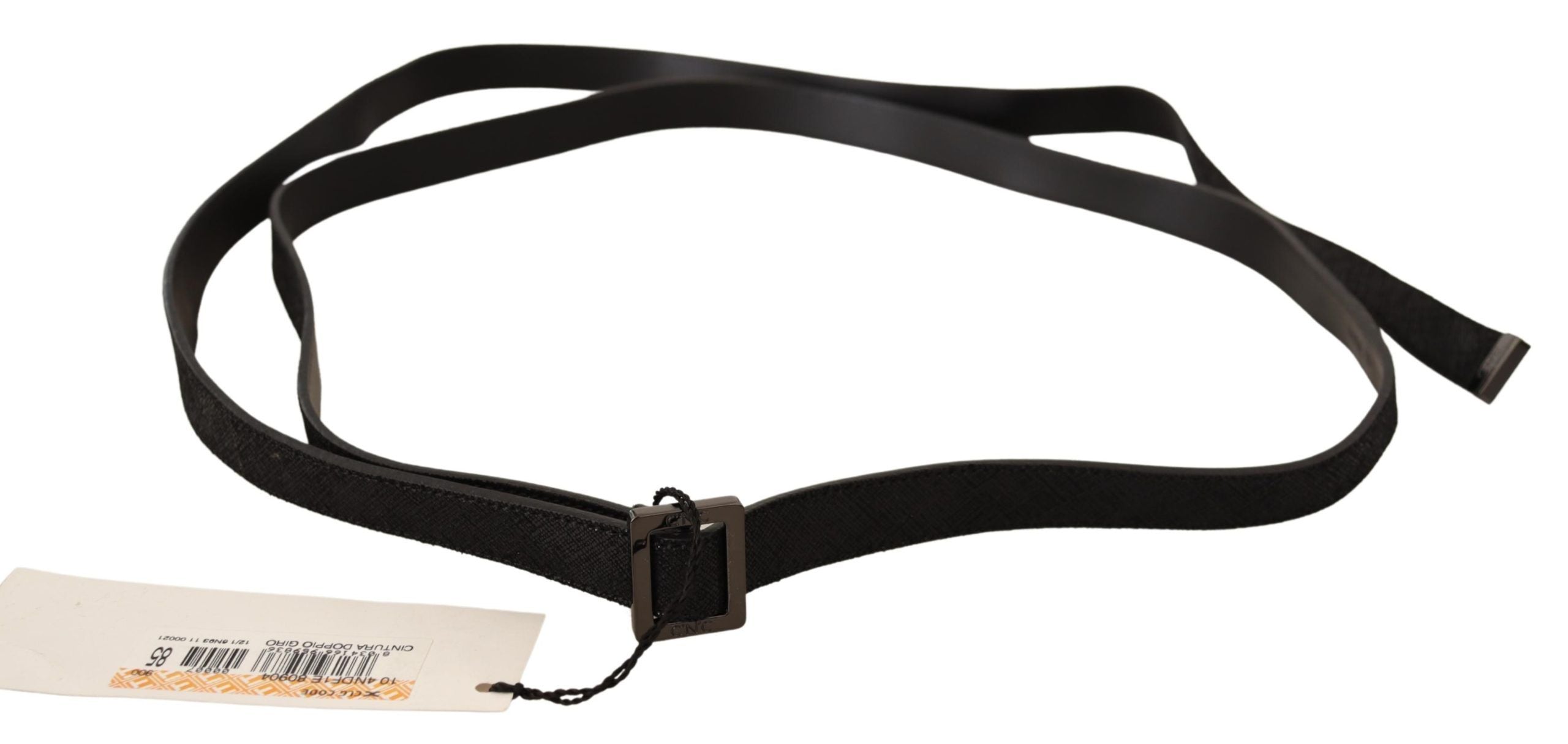 Costume National Black Leather Belt with Metal Buckle