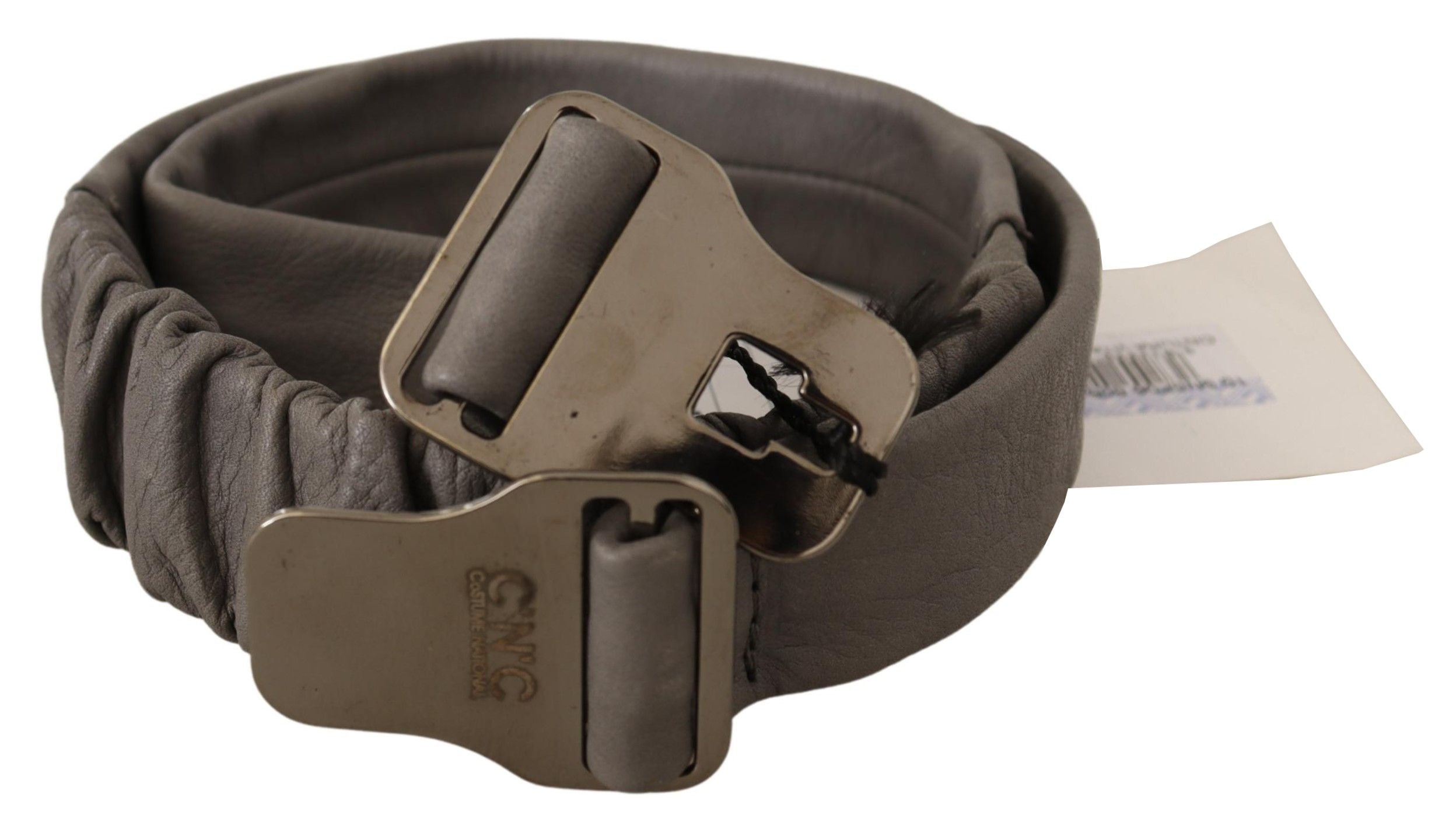 Costume National Grey Leather Belt with Silver Buckle