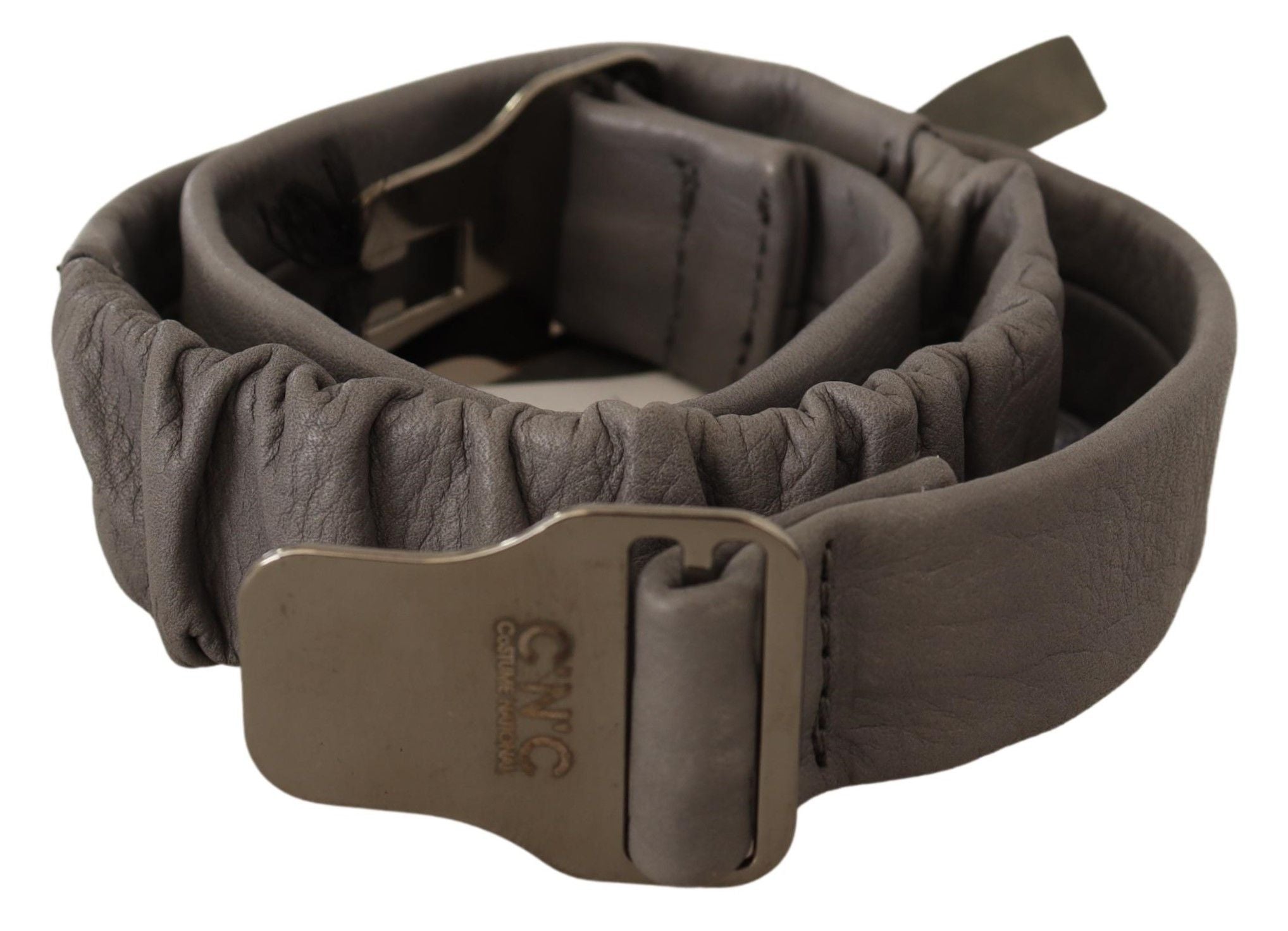 Costume National Grey Leather Belt with Silver Buckle