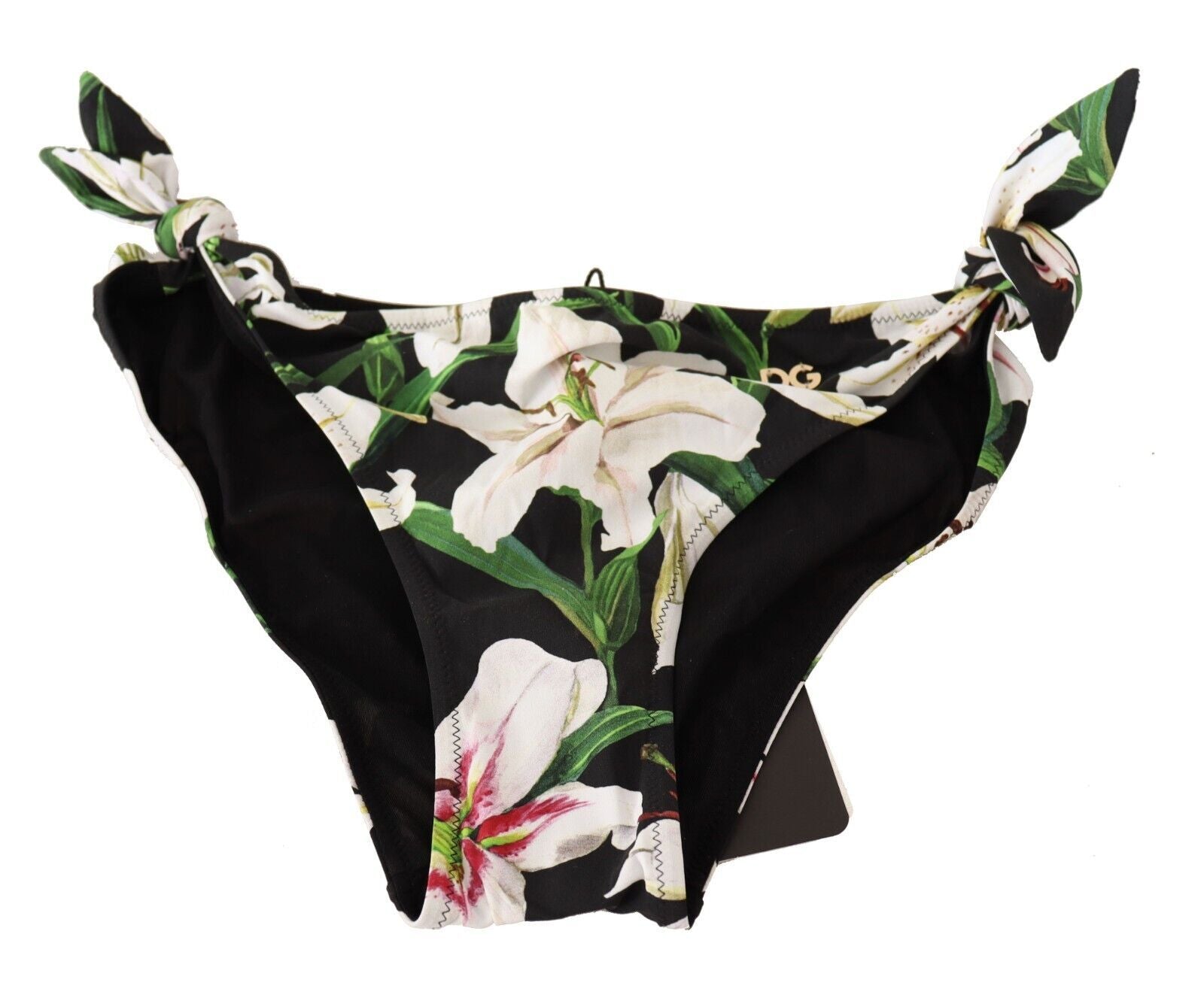 Dolce &amp; Gabbana Bikini Bottom Black Lily Print Swimsuit Swimwear