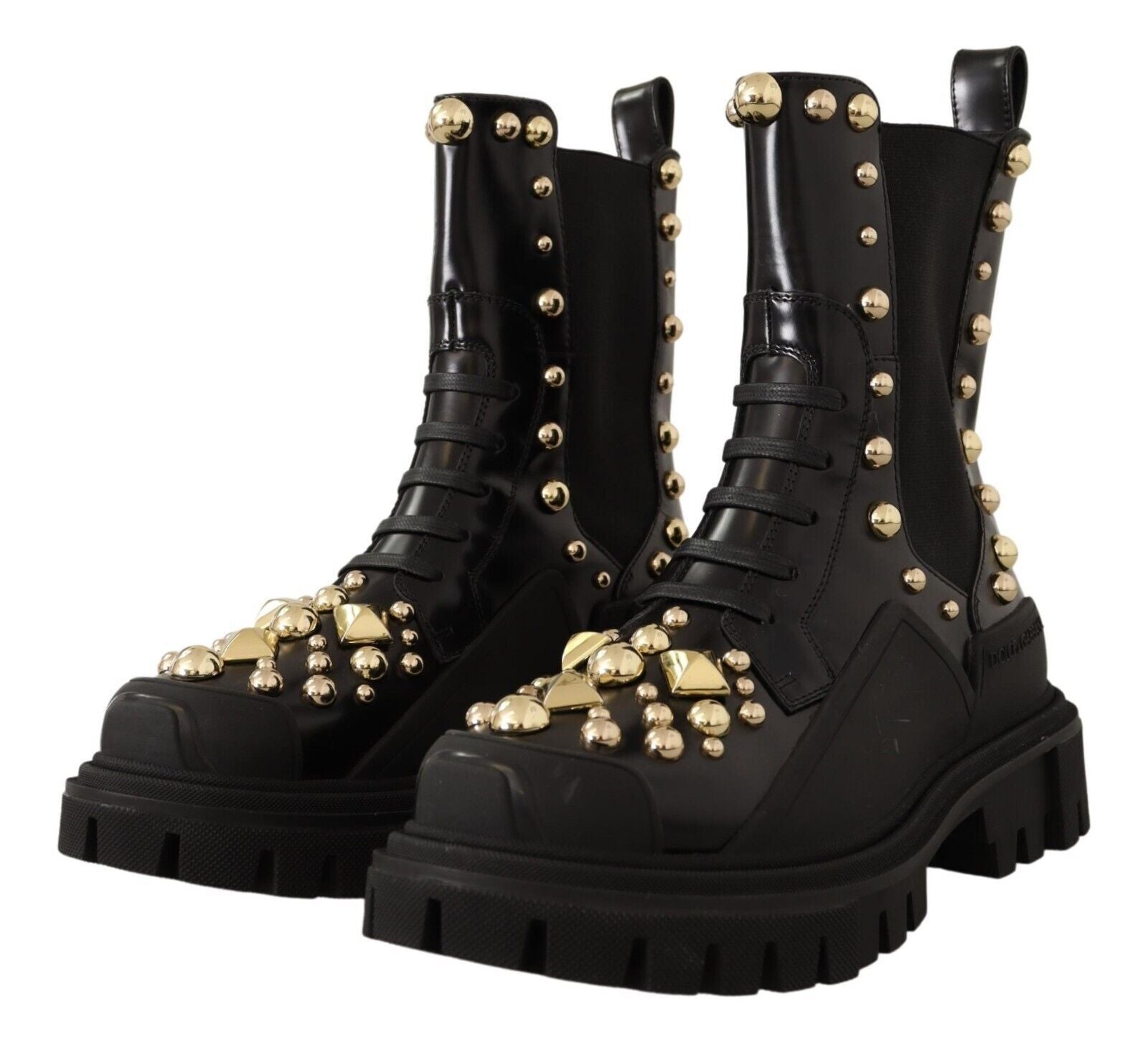 Dolce & Gabbana Schwarze Nietenstiefel aus Leder