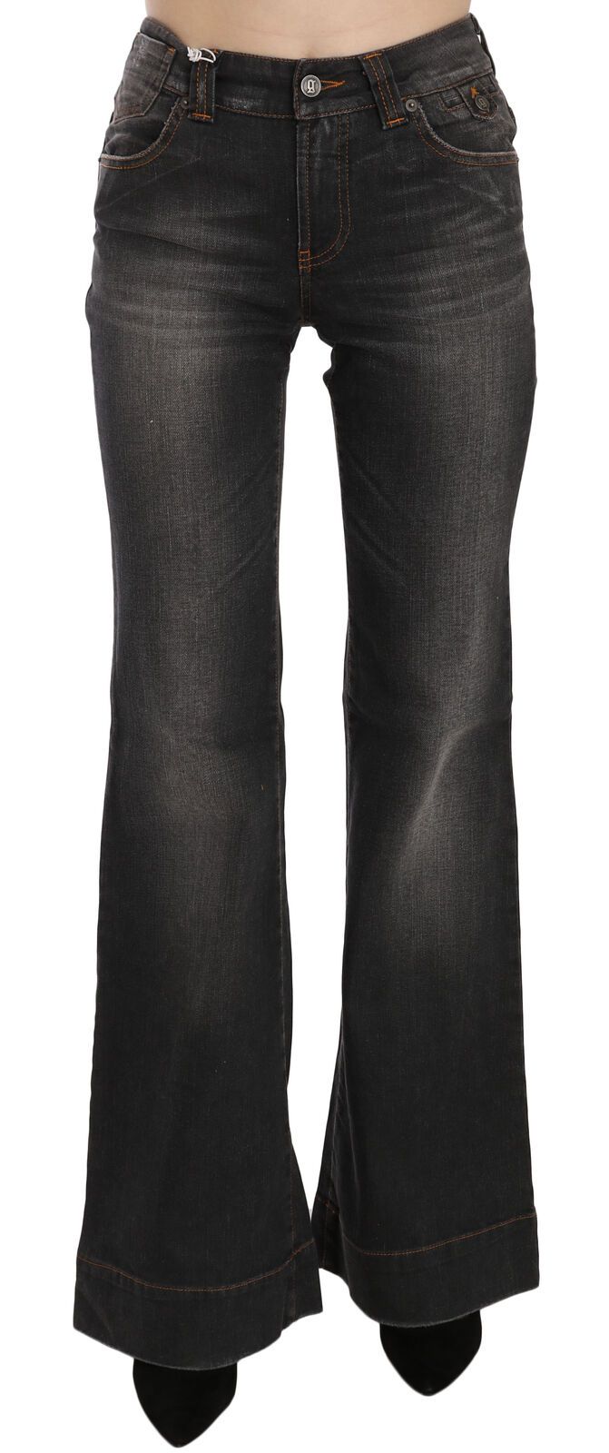 John Galliano Schwarze verwaschene Jeans mit mittlerer Taille ausgestelltem Denim Casual Jeans