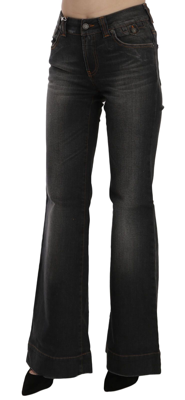 John Galliano Schwarze verwaschene Jeans mit mittlerer Taille ausgestelltem Denim Casual Jeans