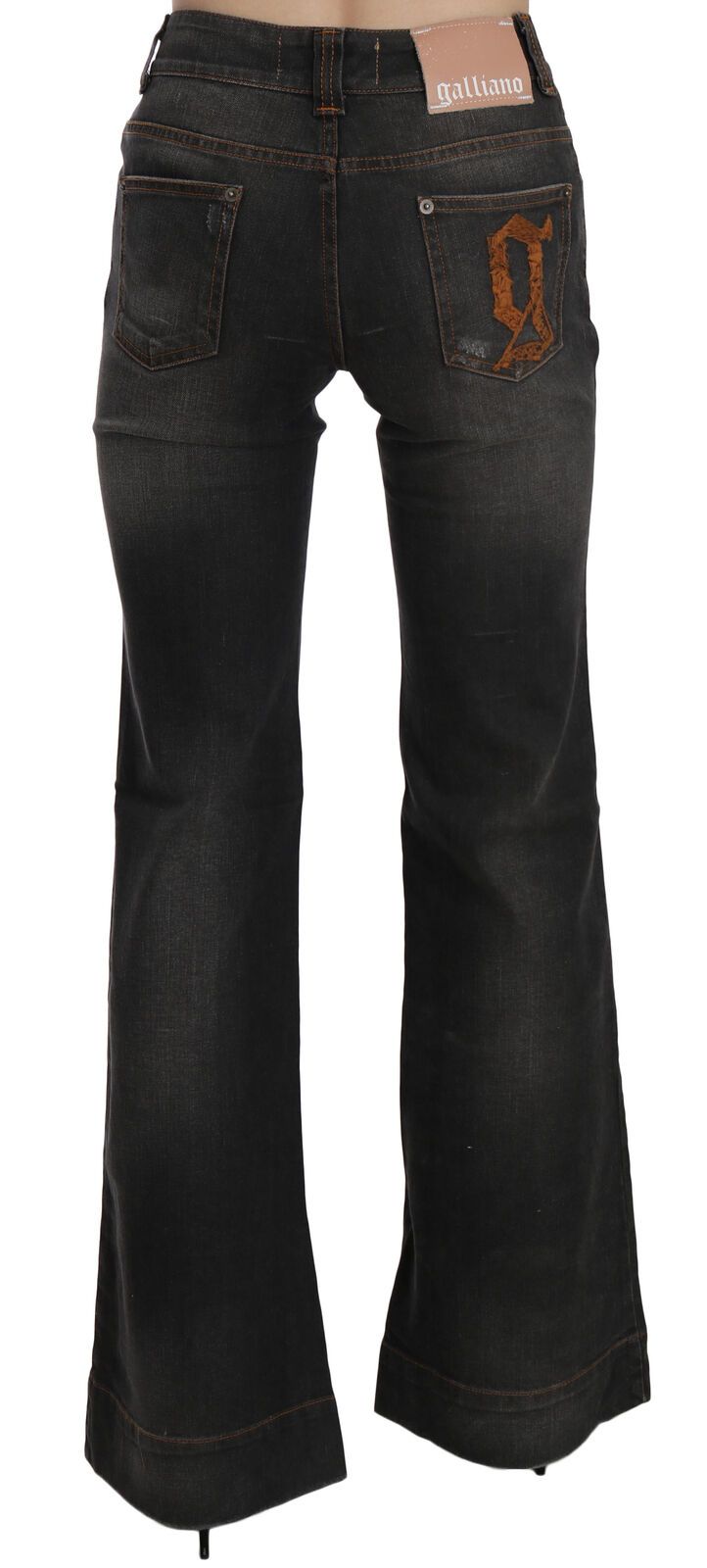 John Galliano Schwarze verwaschene Jeans mit mittlerer Taille ausgestelltem Denim Casual Jeans
