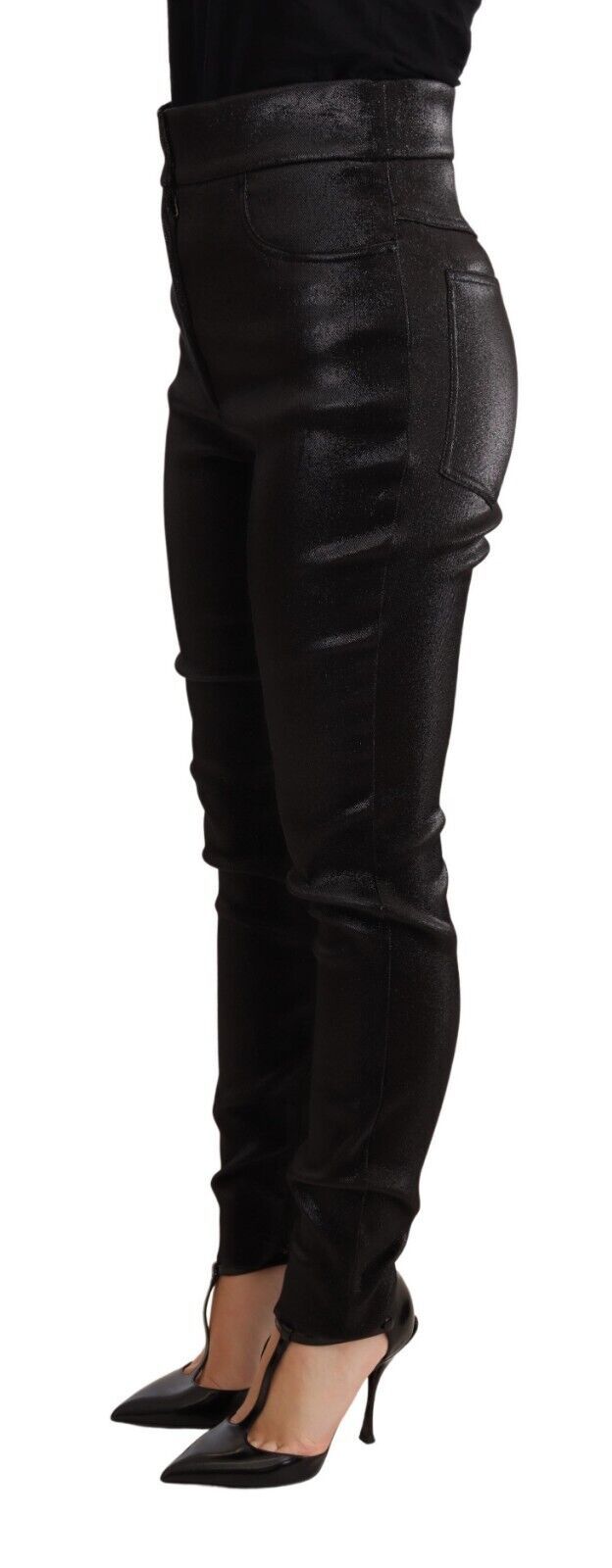 Dolce &amp; Gabbana black and silver lurex thread cotton stretch trousers