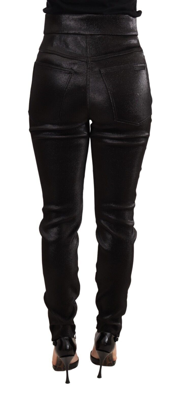 Dolce &amp; Gabbana black and silver lurex thread cotton stretch trousers