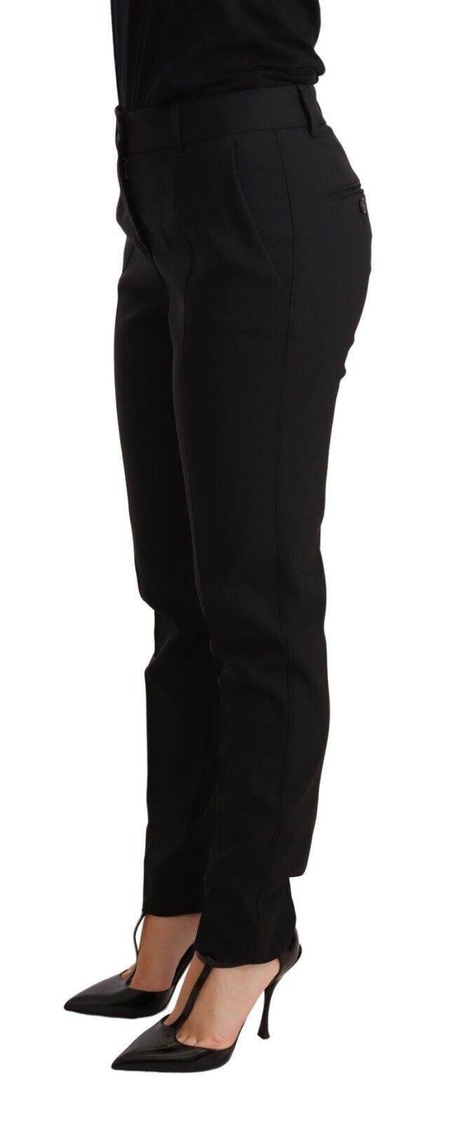 Dolce &amp; Gabbana Black tapered virgin wool women's trousers