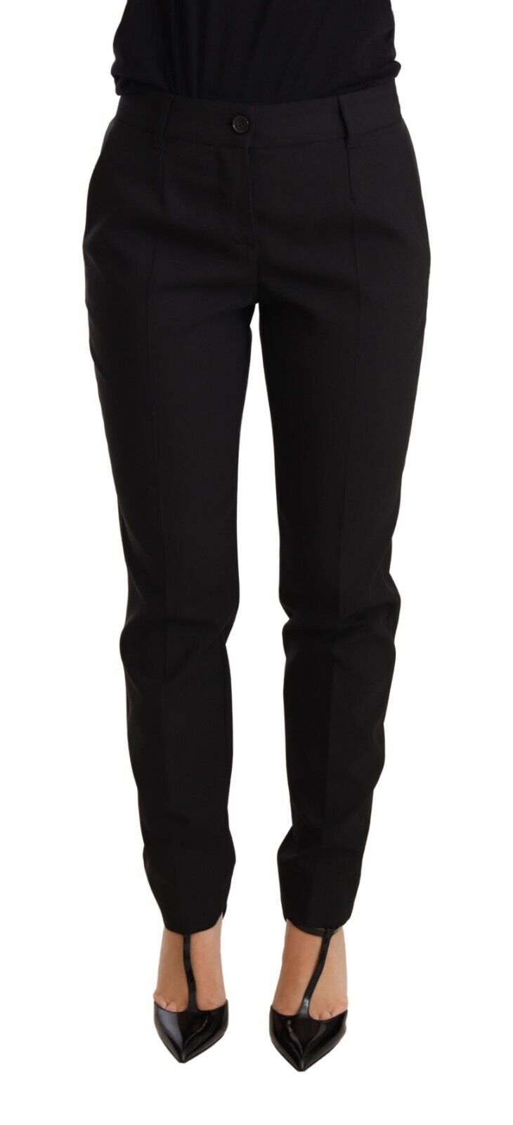 Dolce &amp; Gabbana Black tapered virgin wool women's trousers
