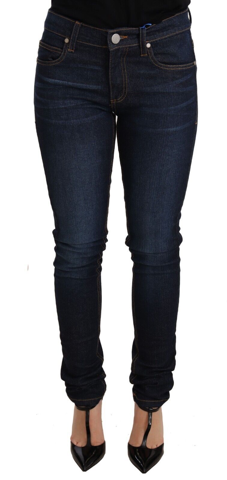 Versace Jeans Dunkelblaue Skinny Denim-Jeans aus Baumwolle mit niedriger Taille