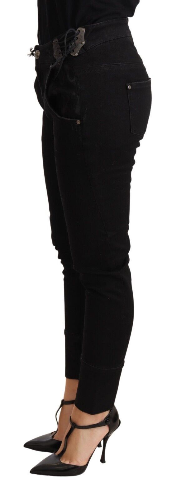 Ermanno Scervino Black Skinny Slim Trouser Cotton Jeans with Low Waist