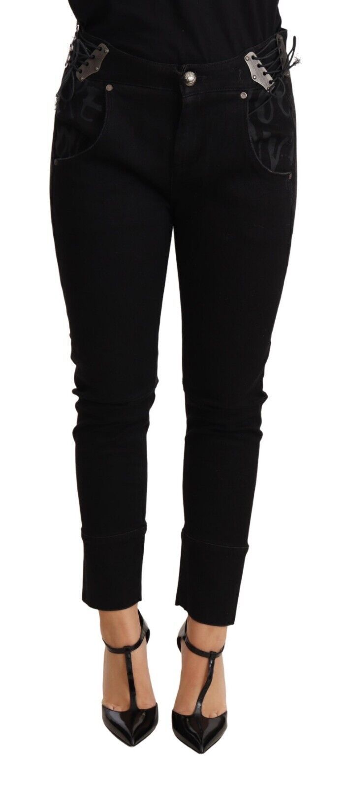 Ermanno Scervino Black Skinny Slim Trouser Cotton Jeans with Low Waist