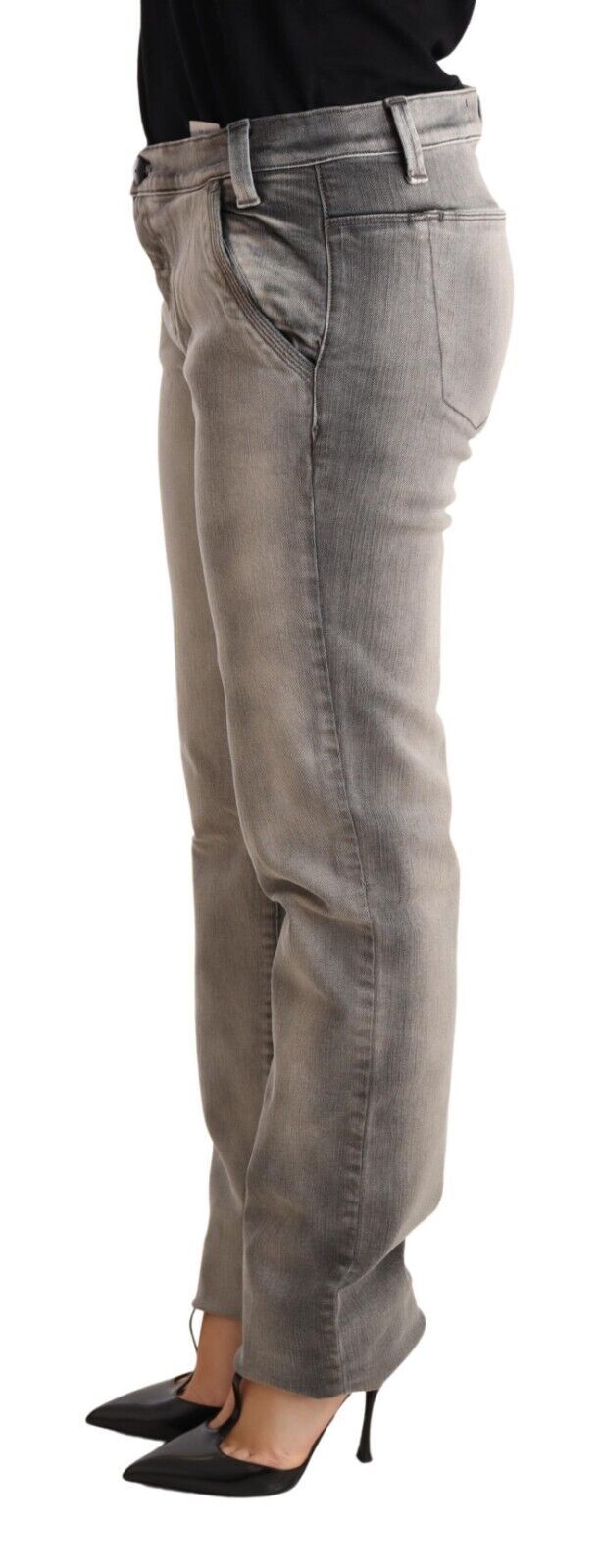 Ermanno Scervino Grey washed cotton skinny trousers with low waist